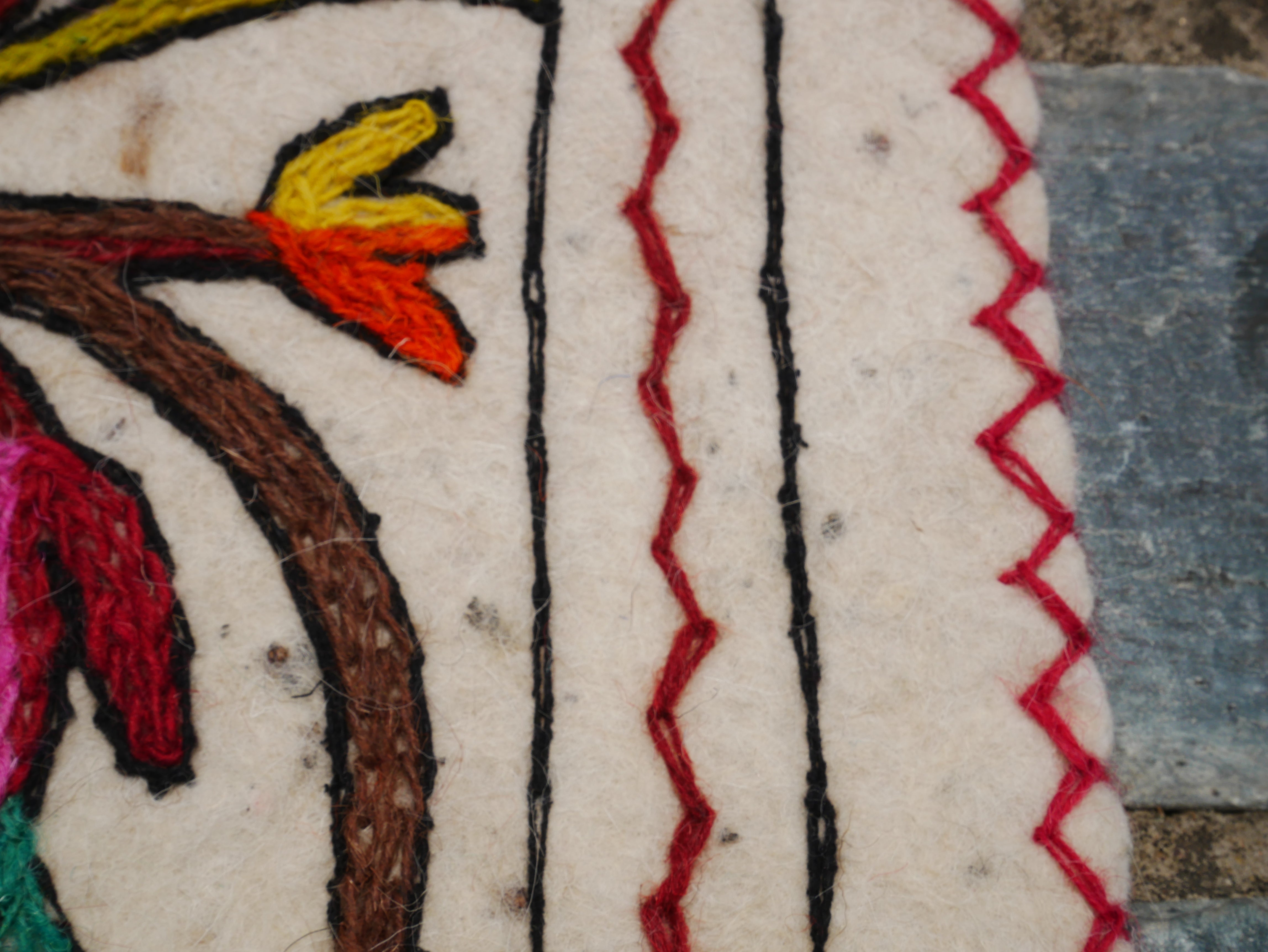 Boho Yoga Floor Runner 2x6 | Hand-Felted Wool Namda From Kashmir | Embroidered Felt Mat