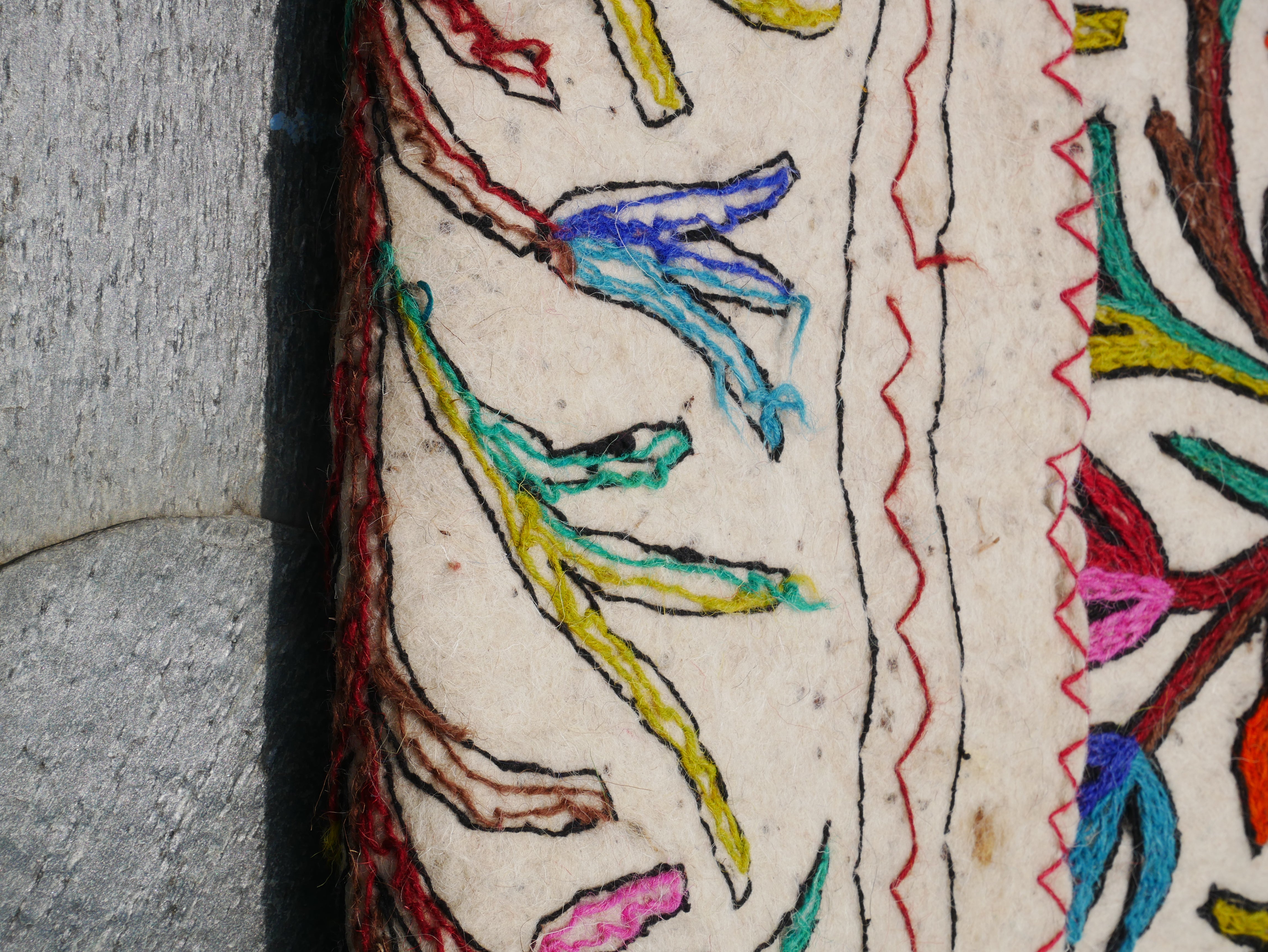 Boho Yoga Floor Runner 2x6 | Hand-Felted Wool Namda From Kashmir | Embroidered Felt Mat