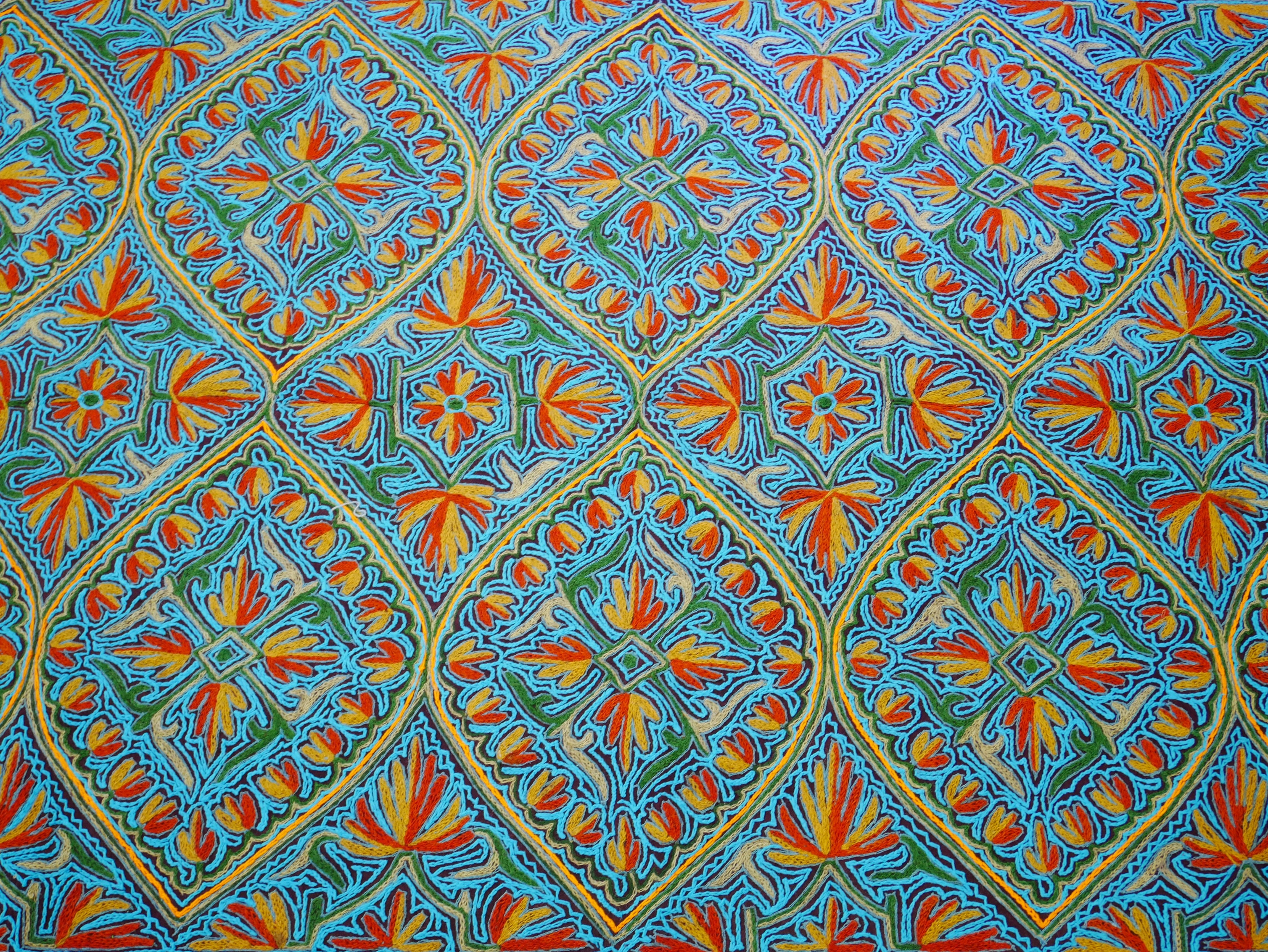 Large wool Namda handmade area rug "Himalayan Jewel" traditional Kashmiri rug, felted wool- hand embroidered 10x7 - The Shanti Home