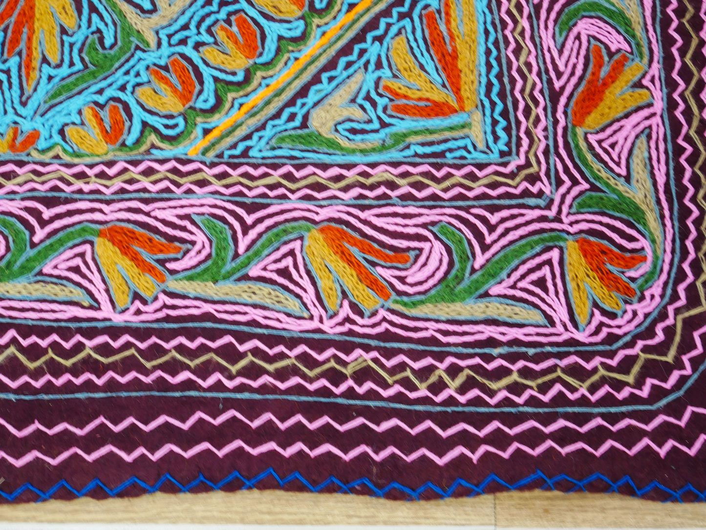 Large wool Namda handmade area rug "Himalayan Jewel" traditional Kashmiri rug, felted wool- hand embroidered 10x7 - The Shanti Home