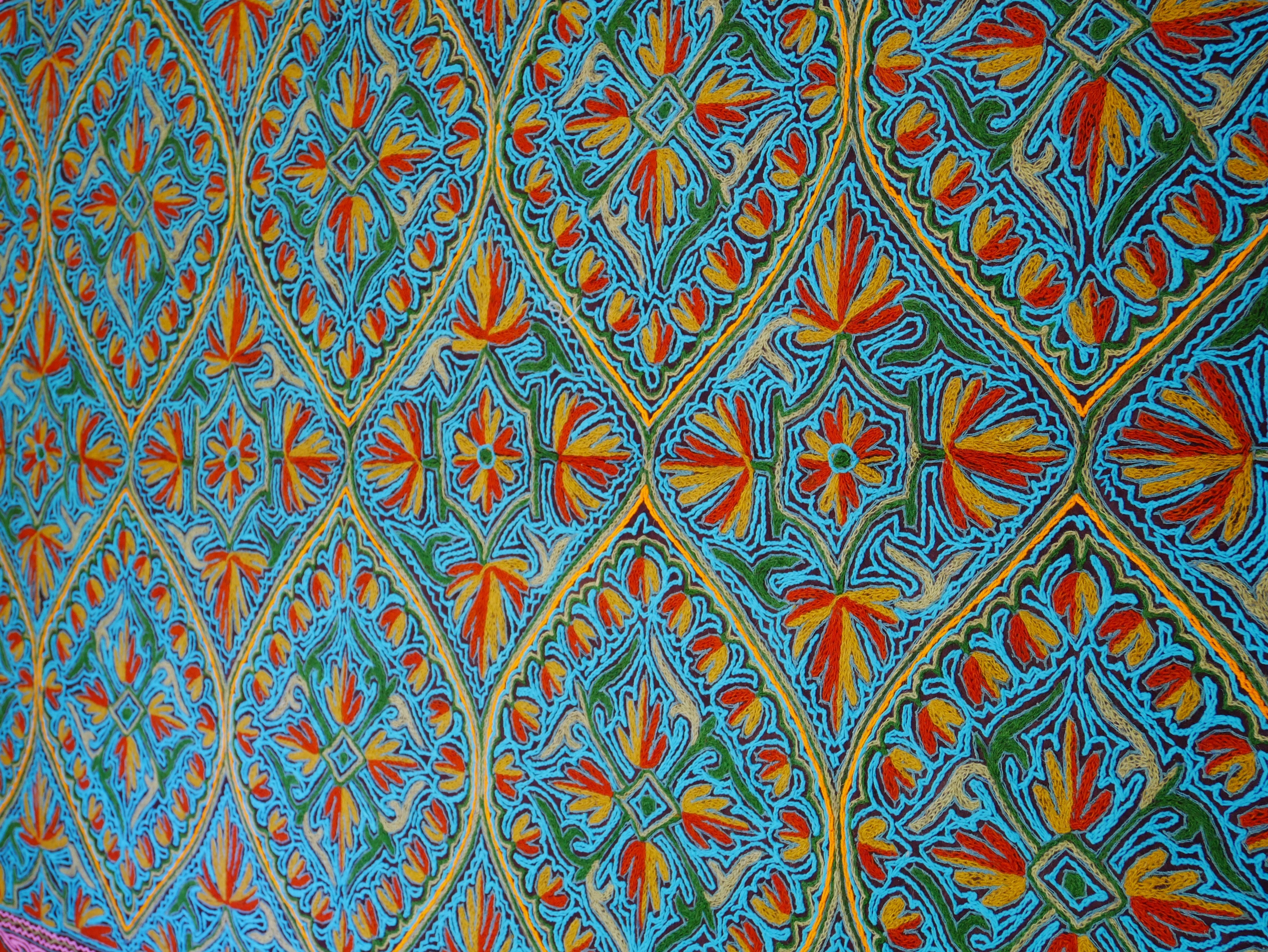 Large wool Namda handmade area rug "Himalayan Jewel" traditional Kashmiri rug, felted wool- hand embroidered 10x7 - The Shanti Home