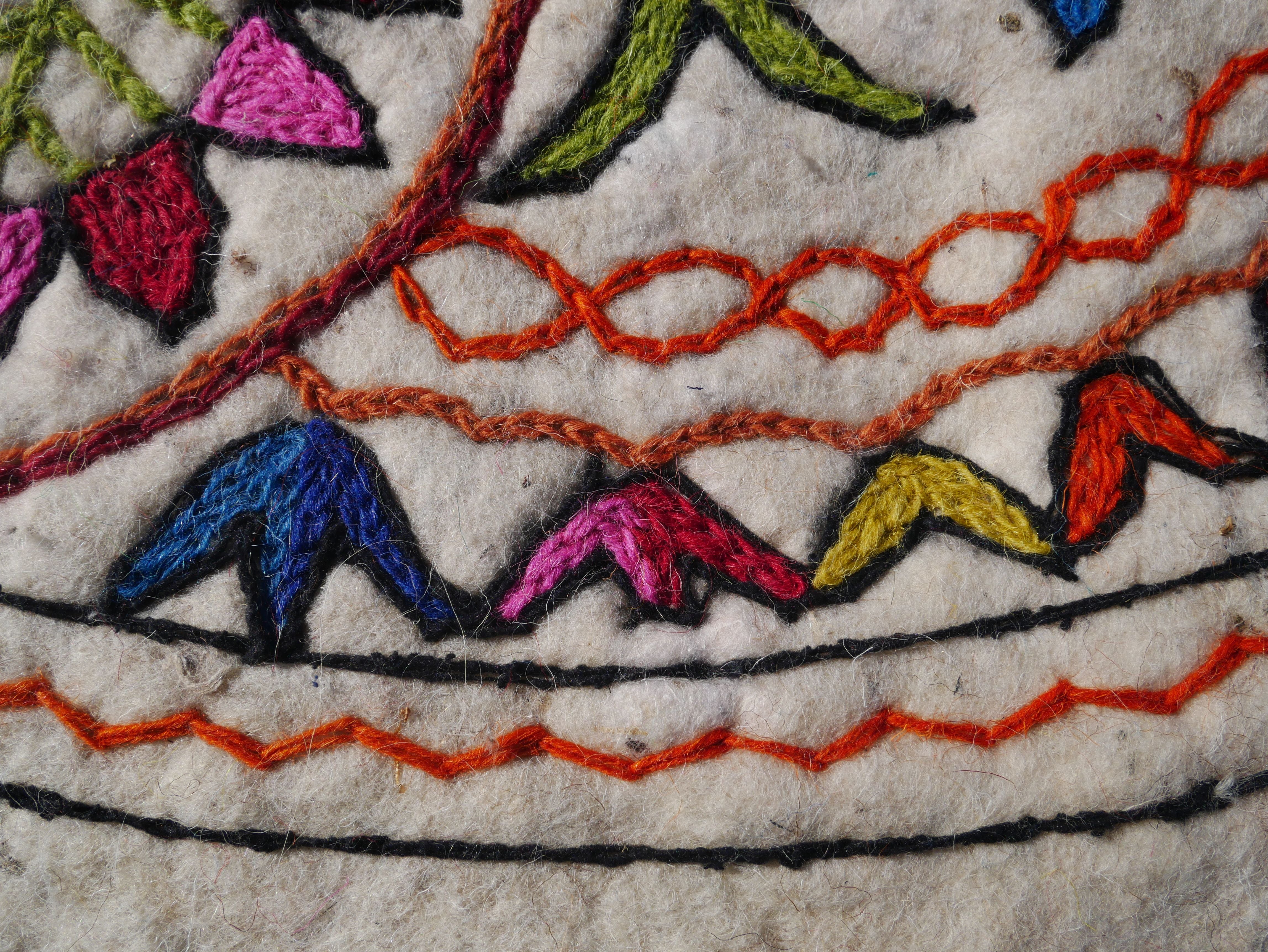 Round Mandala rug | Kashmiri "Namda" felt wool rug, hand embroidered colorful boho accent rug - The Shanti Home