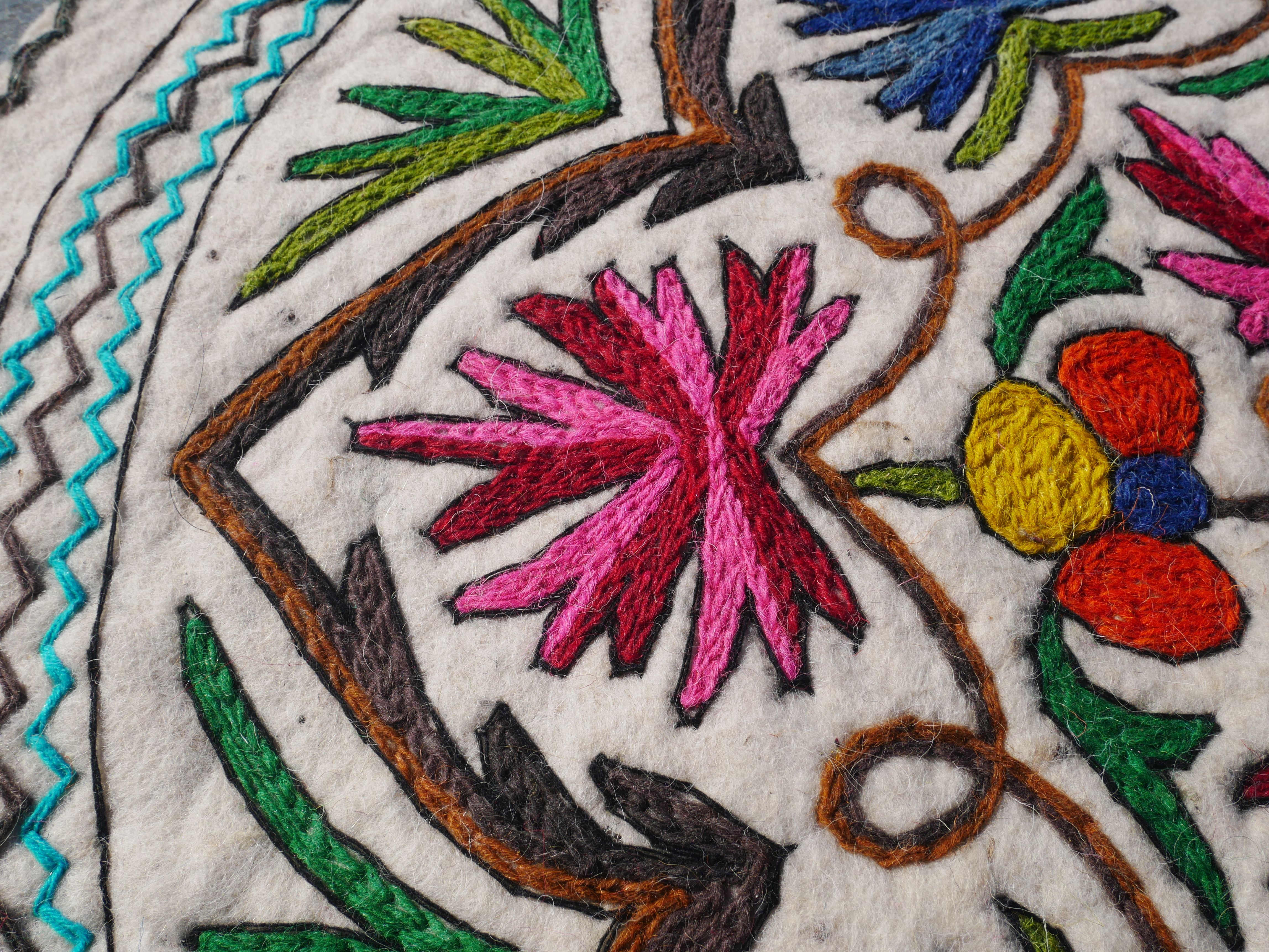 Round Mandala rug | Kashmiri "Namda" felt wool rug, hand embroidered colorful boho accent rug - The Shanti Home