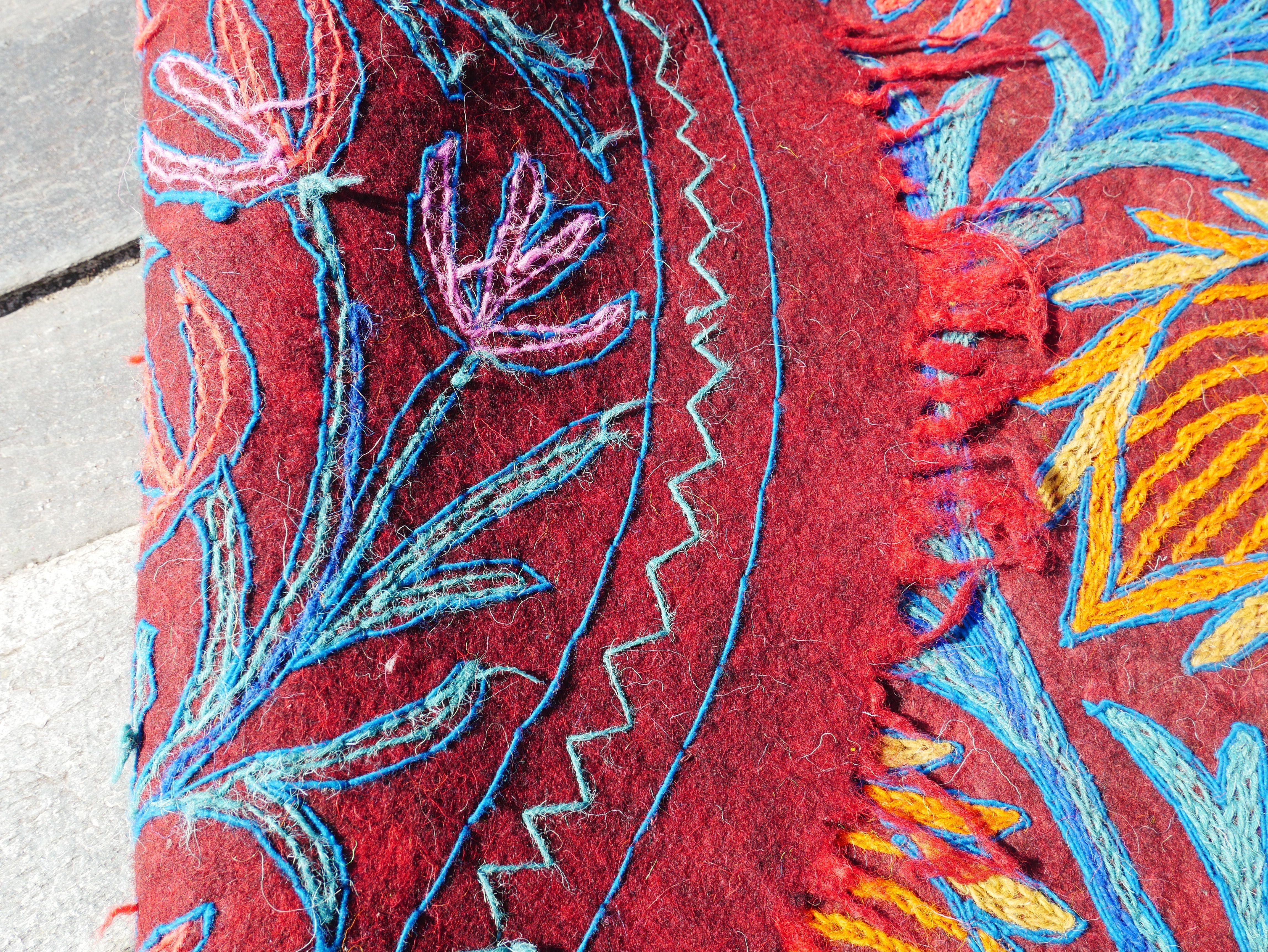 Round flower rug | Kashmiri "Namda" felt wool rug, hand embroidered colorful boho accent rug - The Shanti Home