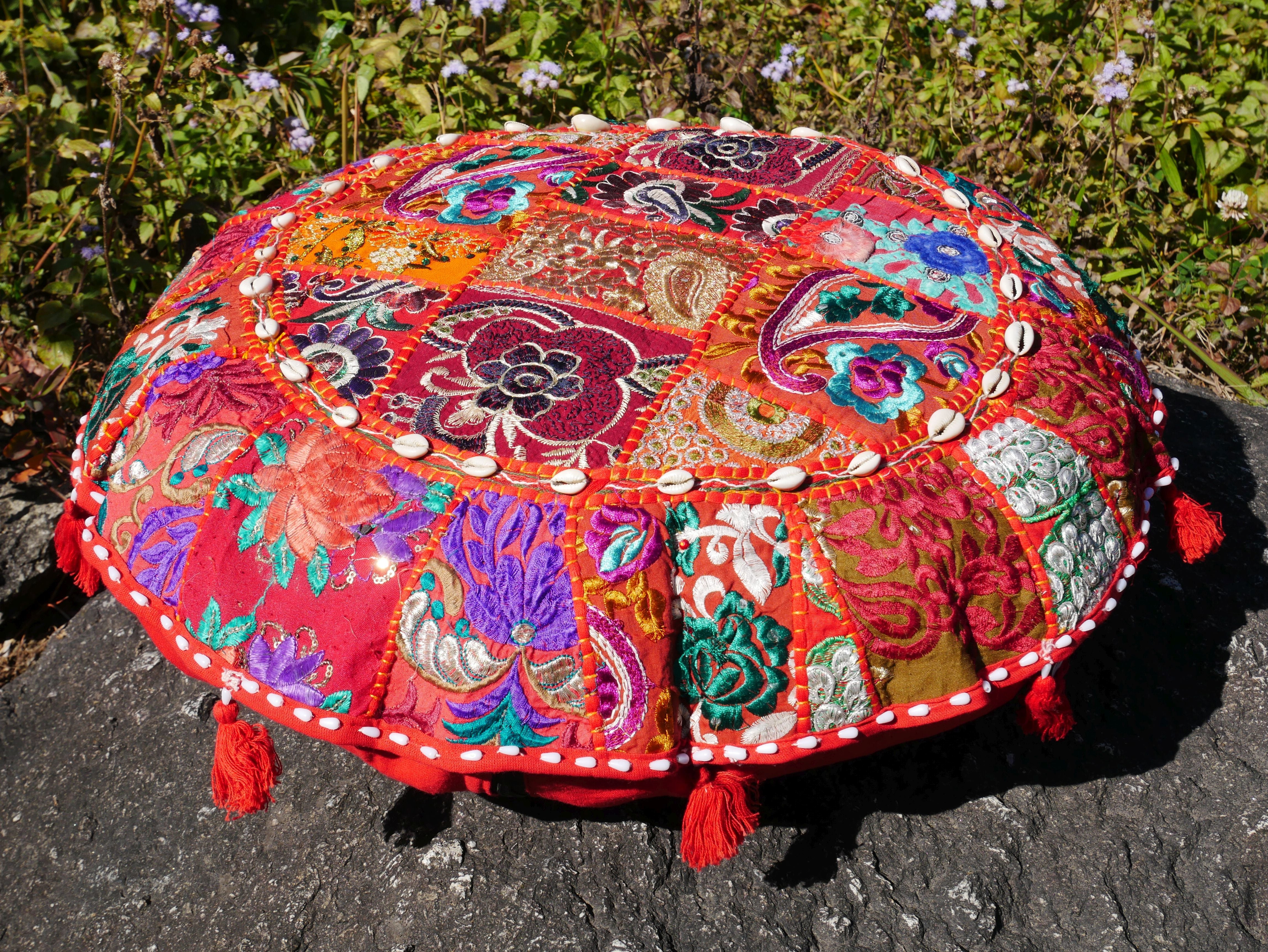 Patchwork floor pillow - Meditation cushion cover - Indian floor seating Boho pillow - The Shanti Home