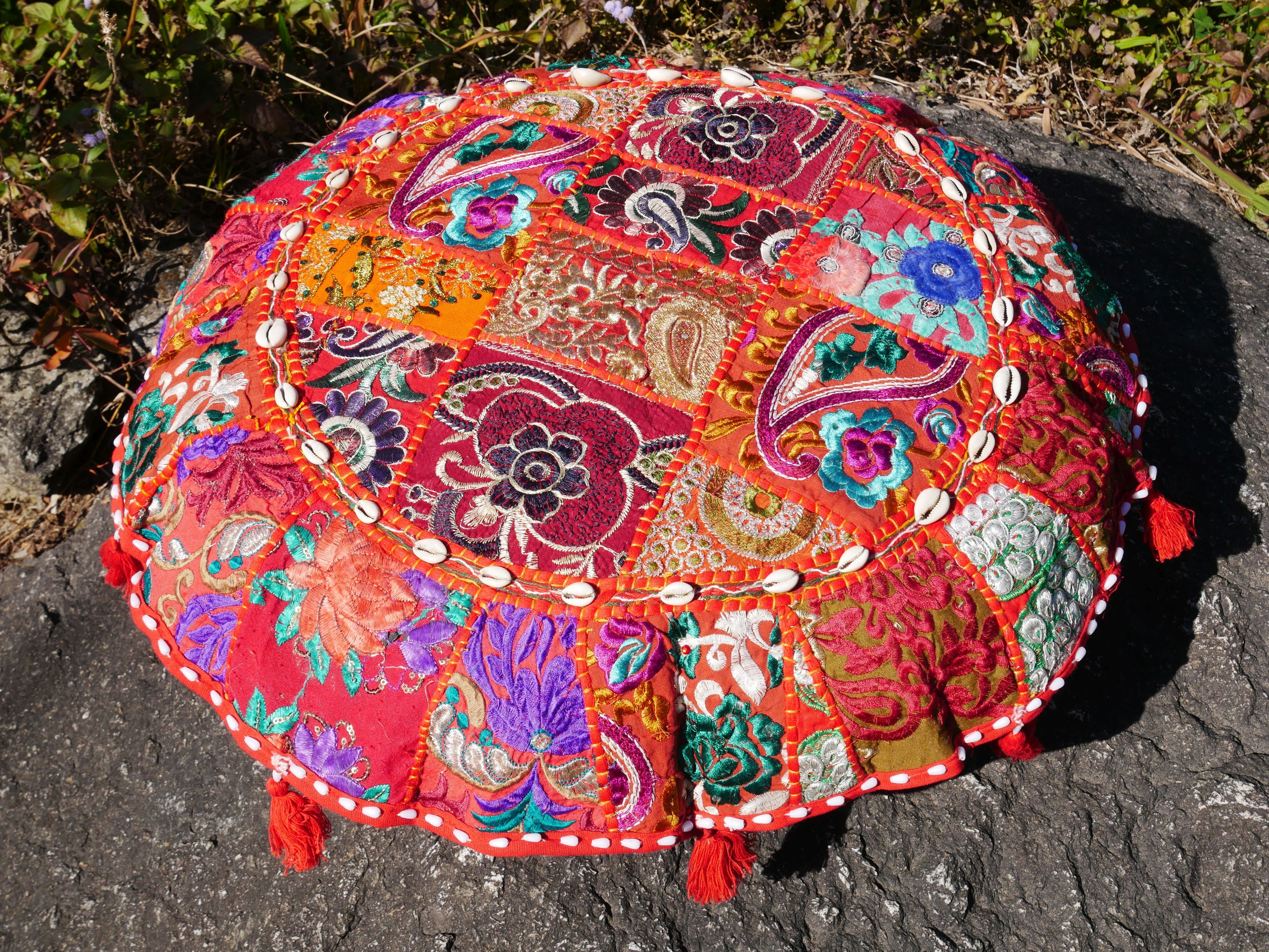 Patchwork floor pillow - Meditation cushion cover - Indian floor seating Boho pillow - The Shanti Home