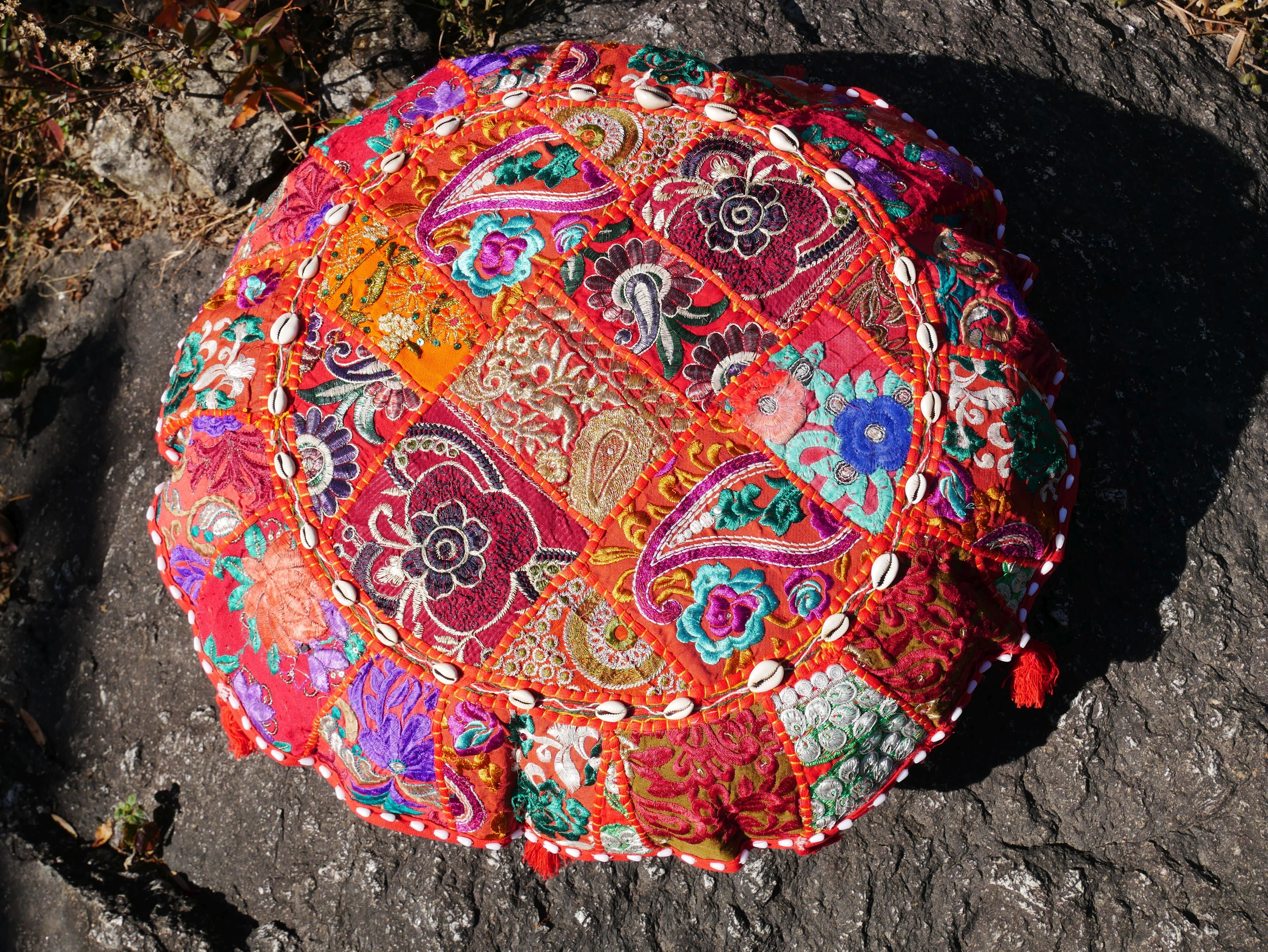 Patchwork floor pillow - Meditation cushion cover - Indian floor seating Boho pillow - The Shanti Home