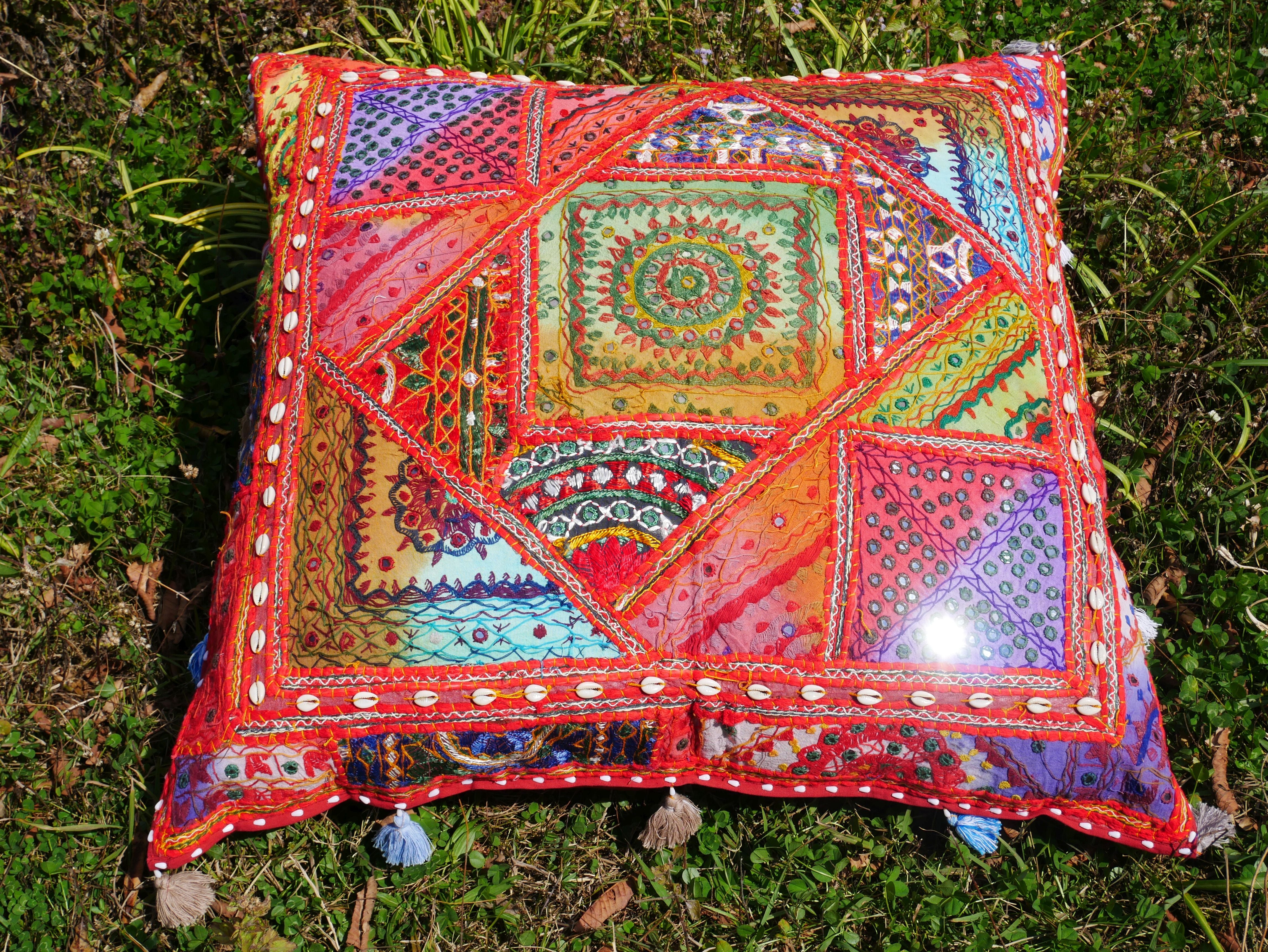 Square floor pillow - meditation cushion | "Desert Flower" decorative large pillow | Rajasthani floor pouf | Cover only