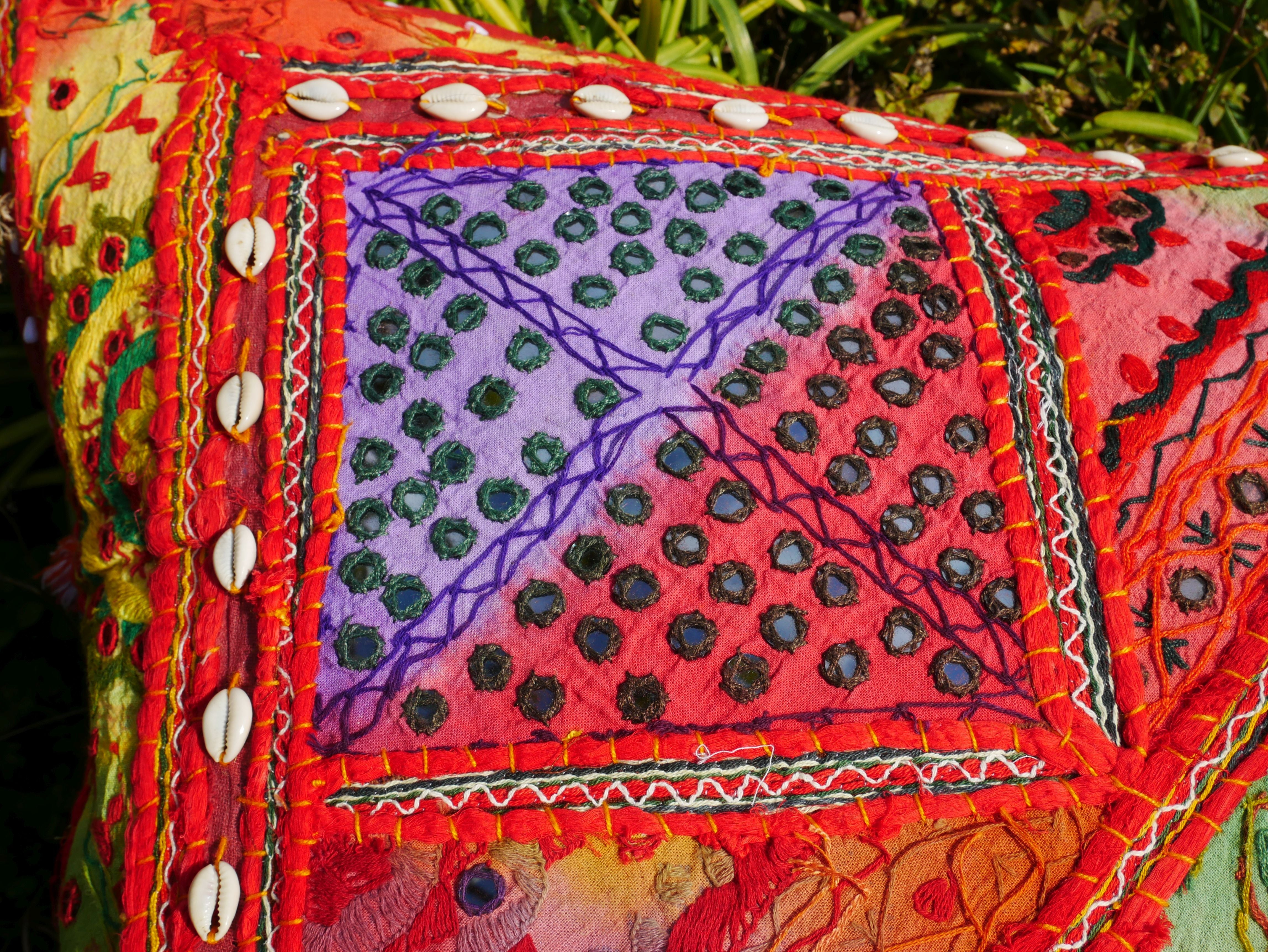 Square floor pillow - meditation cushion | "Desert Flower" decorative large pillow | Rajasthani floor pouf | Cover only