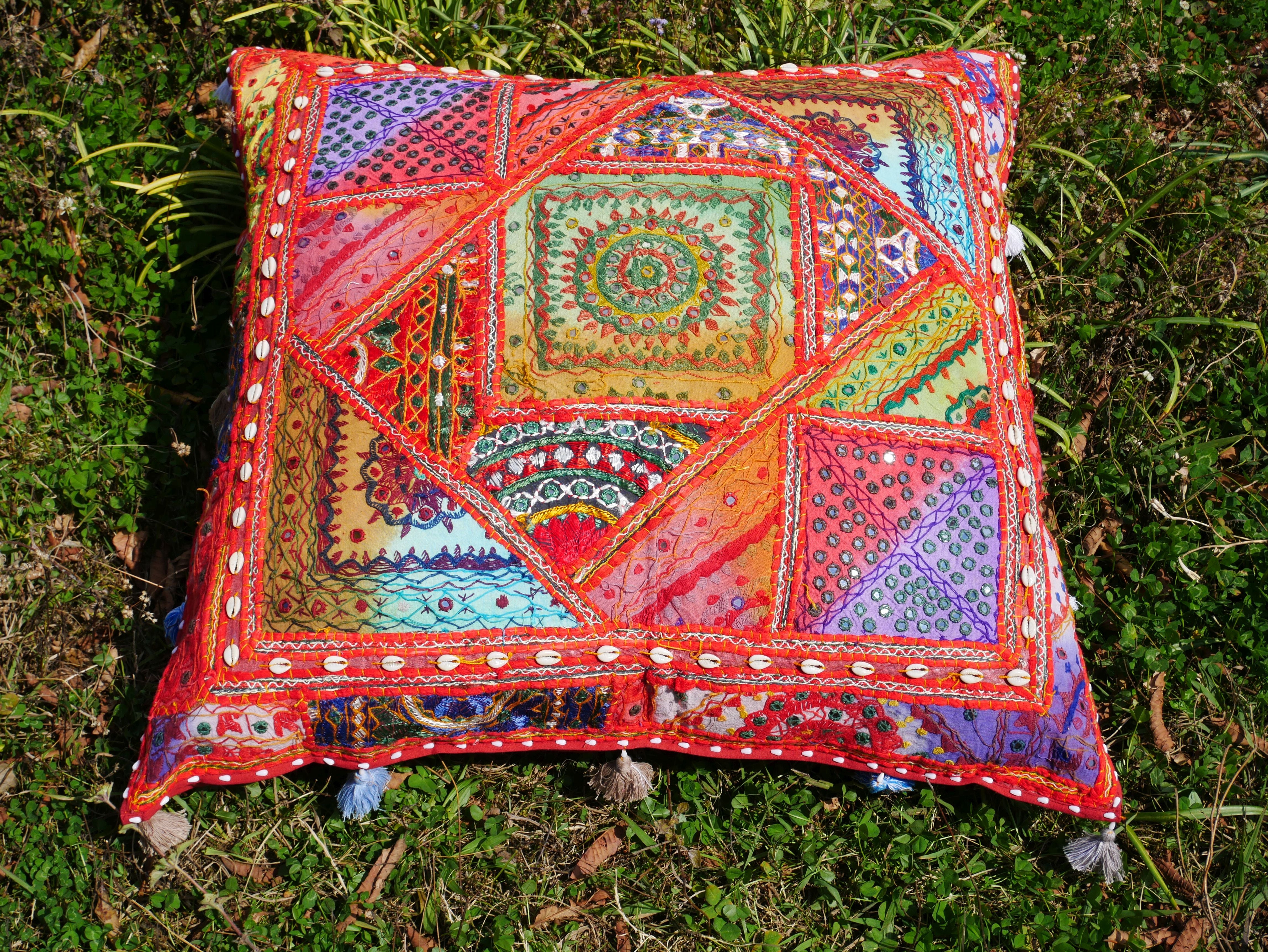 Square floor pillow - meditation cushion | "Desert Flower" decorative large pillow | Rajasthani floor pouf | Cover only