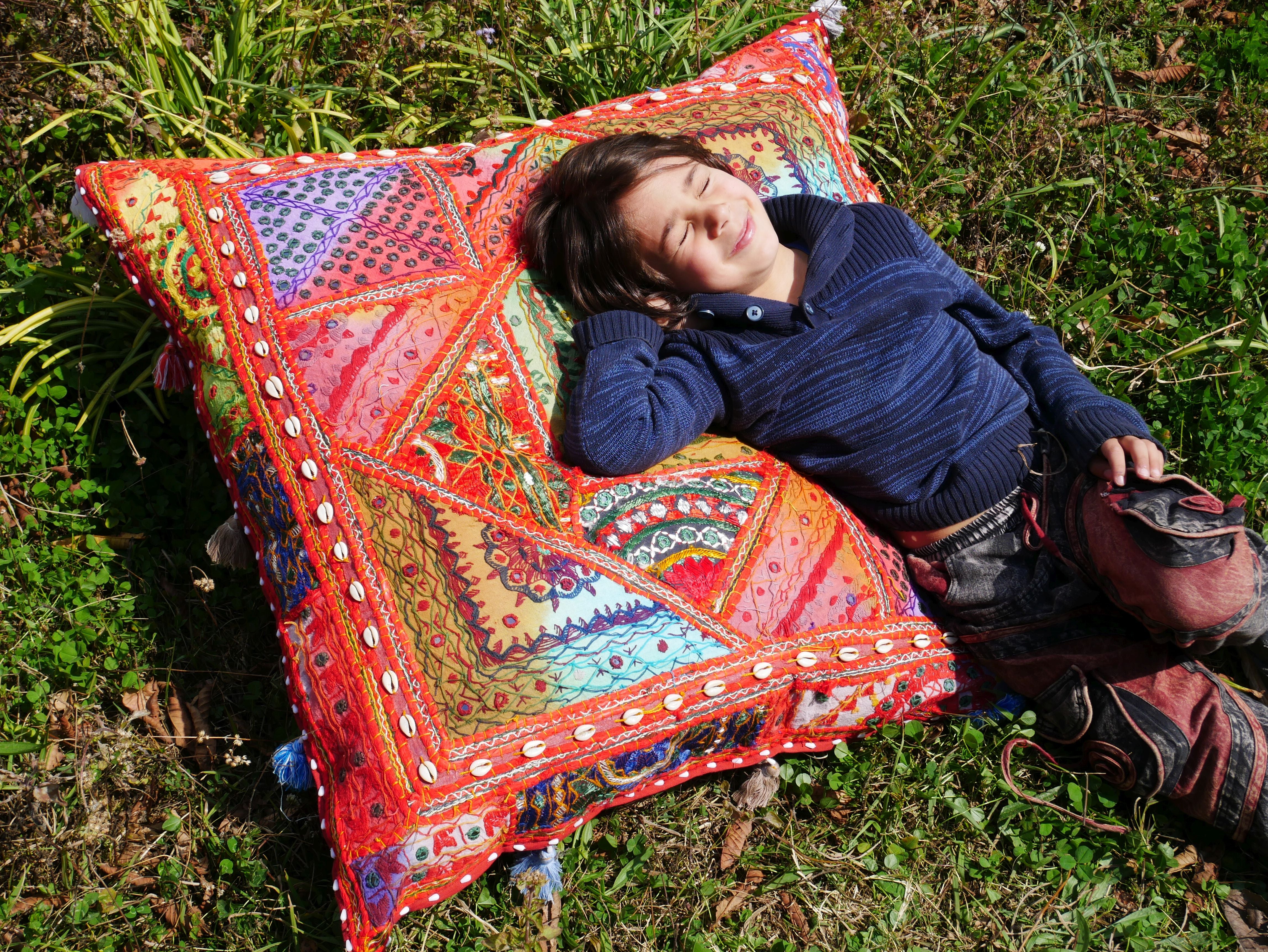 Square floor pillow - meditation cushion | "Desert Flower" decorative large pillow | Rajasthani floor pouf | Cover only