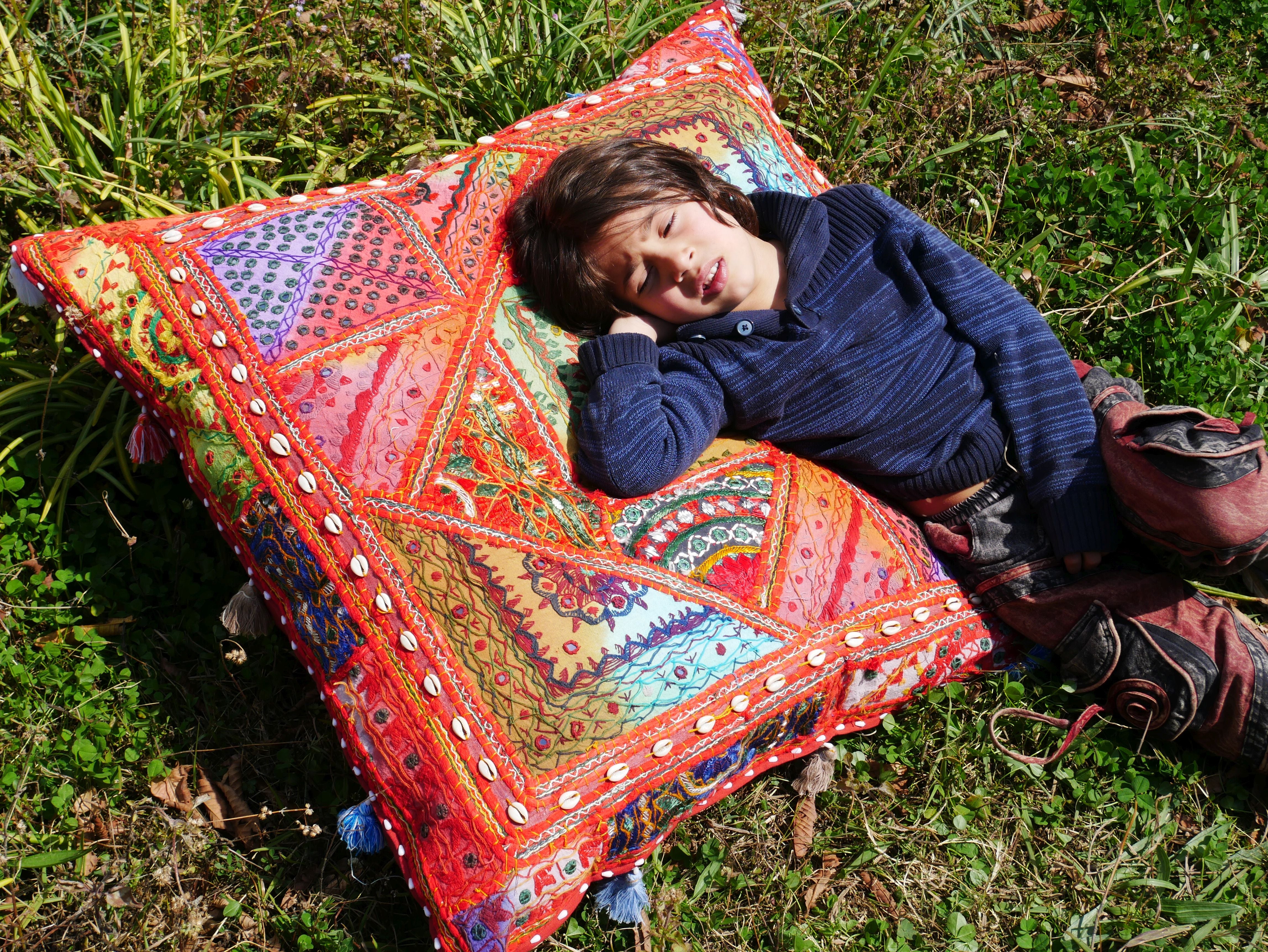Square floor pillow - meditation cushion | "Desert Flower" decorative large pillow | Rajasthani floor pouf | Cover only