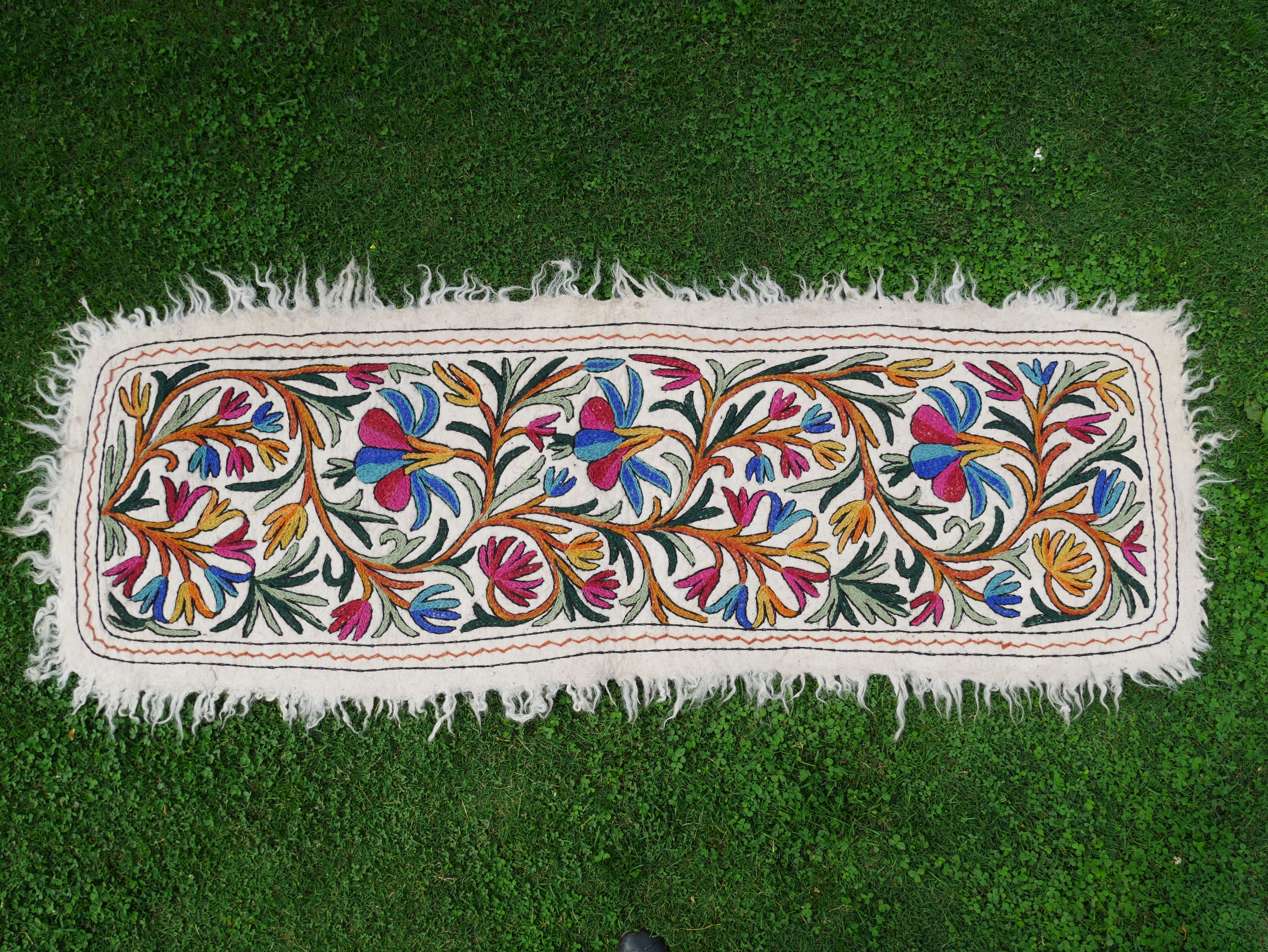 Indian runner rug - Yoga rug mat | Kashmiri "Namda" felted wool rug 2x6 - The Shanti Home