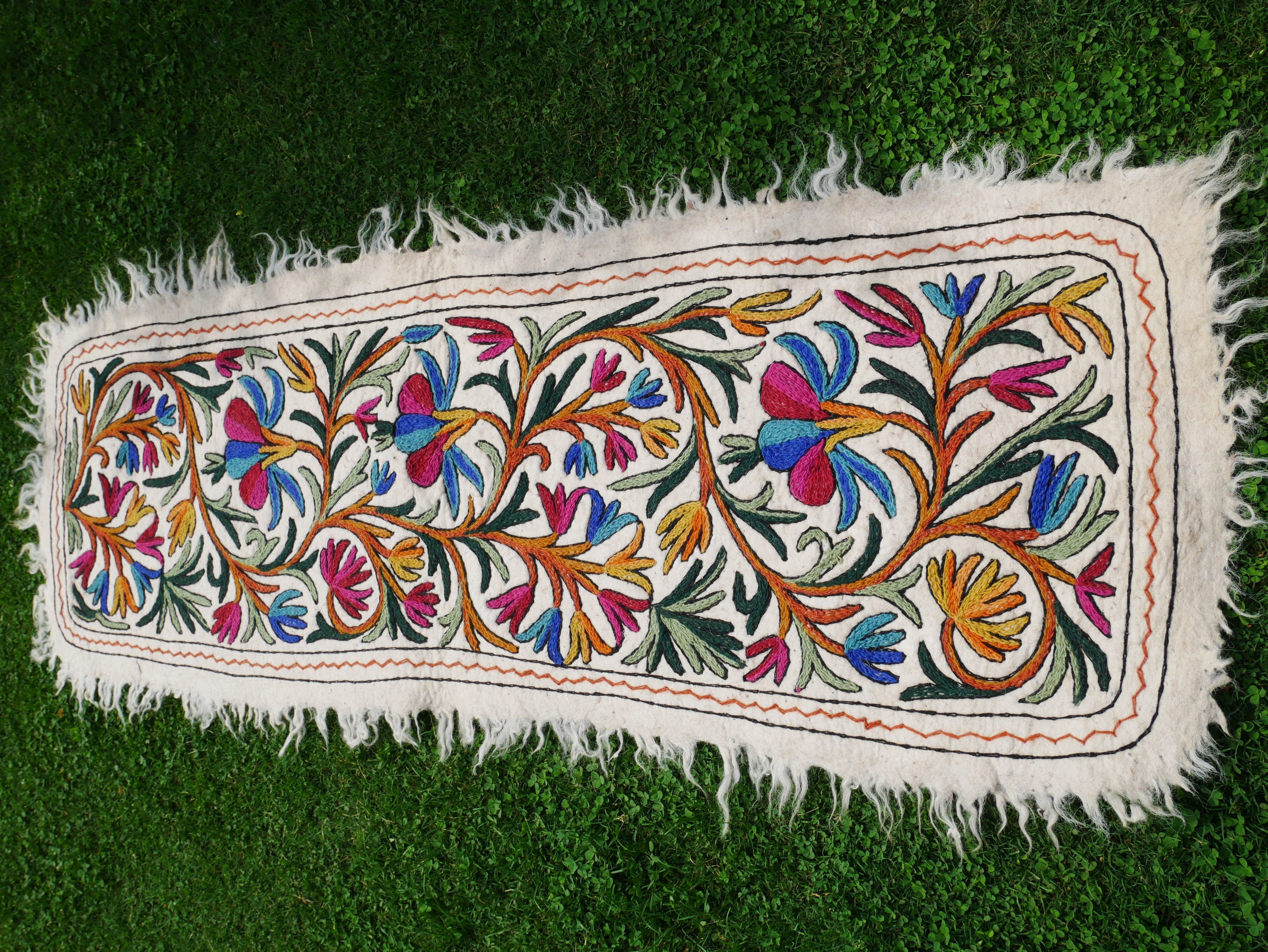 Indian runner rug - Yoga rug mat | Kashmiri "Namda" felted wool rug 2x6 - The Shanti Home