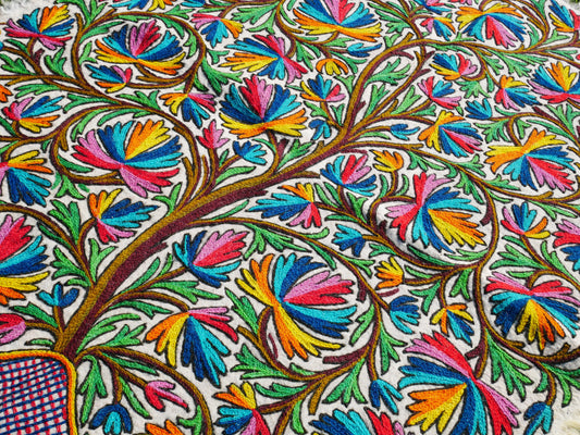 Kashmiri Namda "Tree of life" traditional hand felted and embroidered rug | Colorful boho style rug for cozy home decor - The Shanti Home