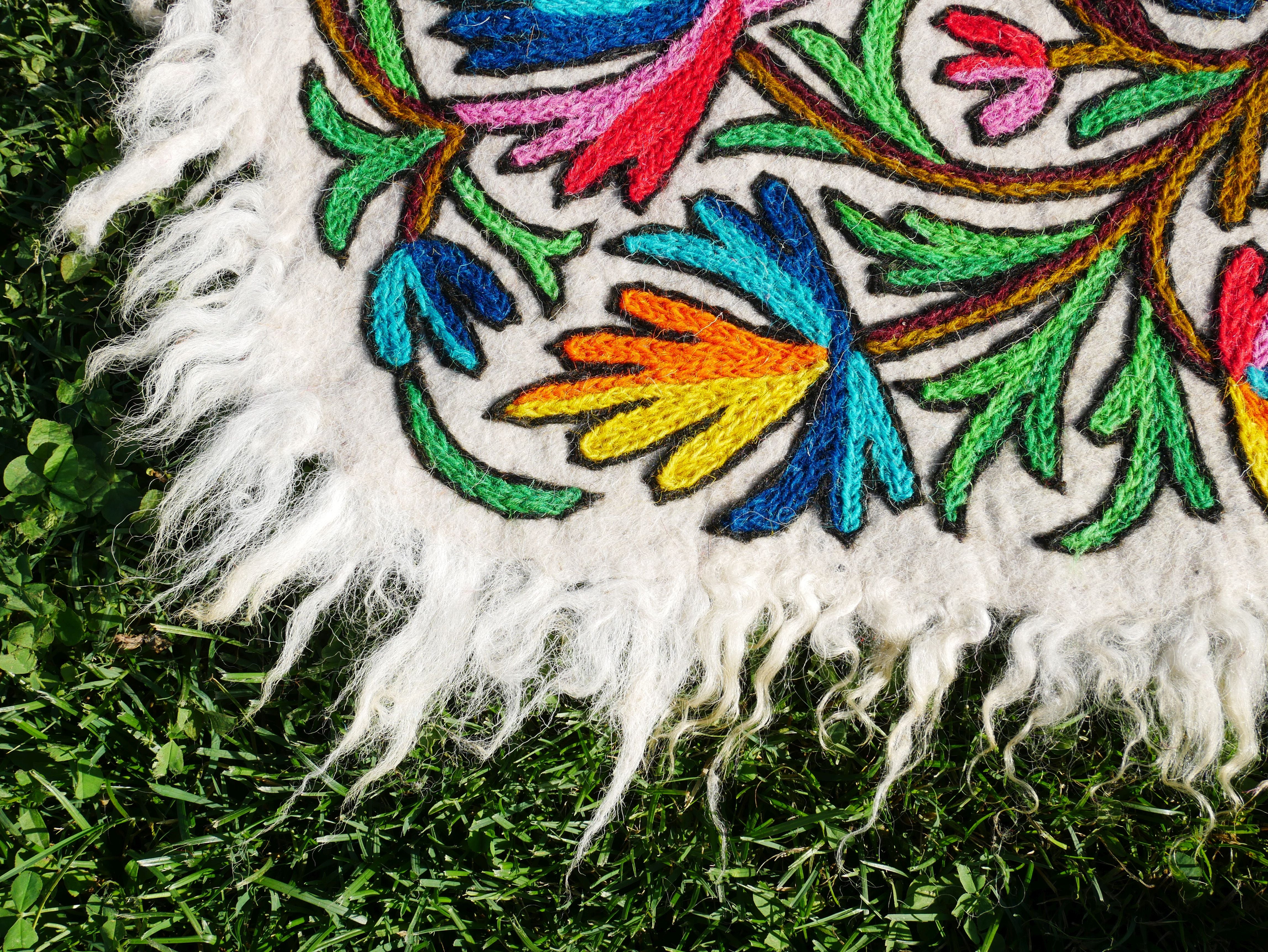 Kashmiri Namda "Tree of life" traditional hand felted and embroidered rug | Colorful boho style rug for cozy home decor - The Shanti Home