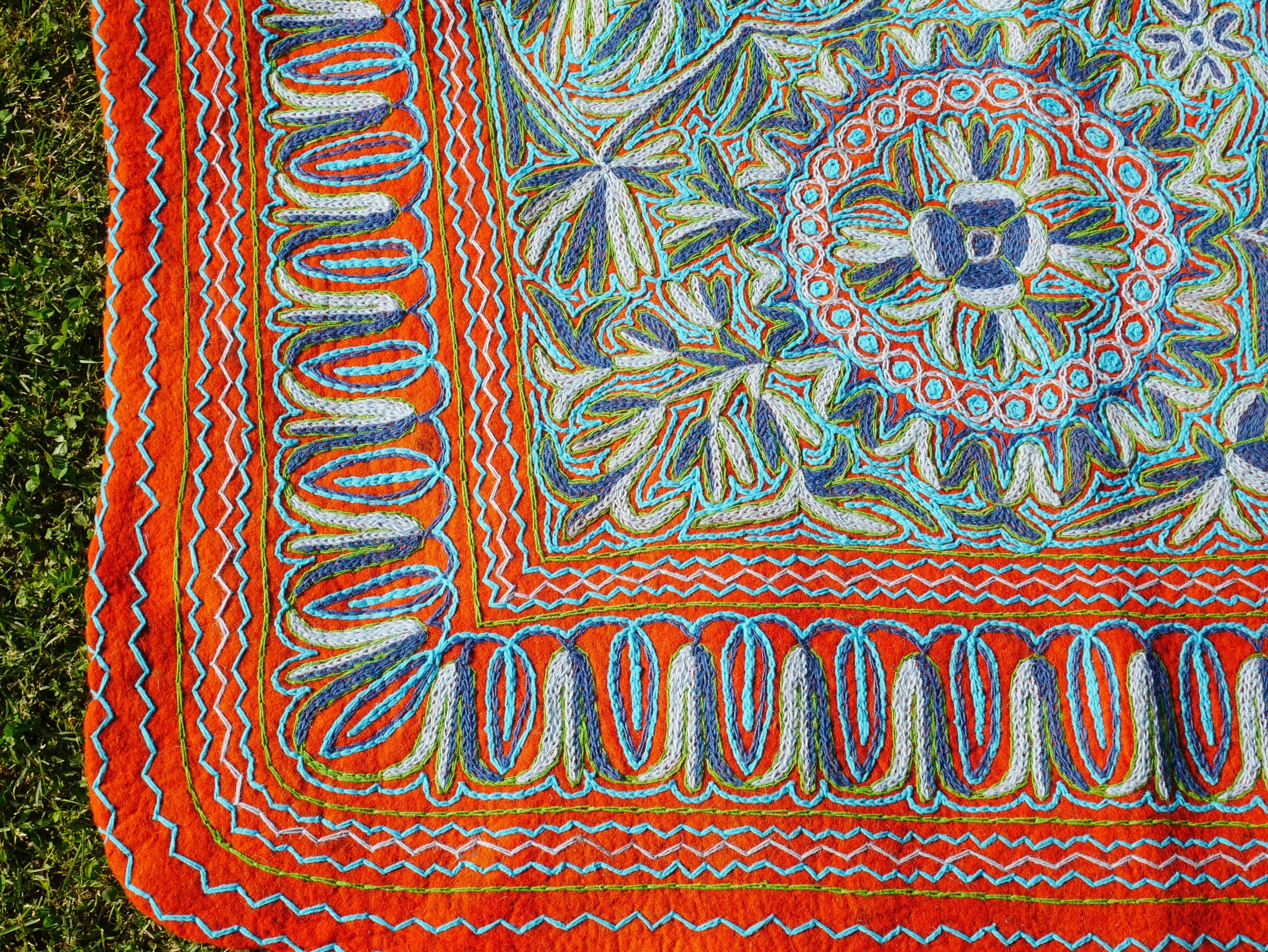 Made to order - Amazing 6x10 hand felted Kashmiri Namda - fully embroidered by hand - soft wool living room rug - The Shanti Home