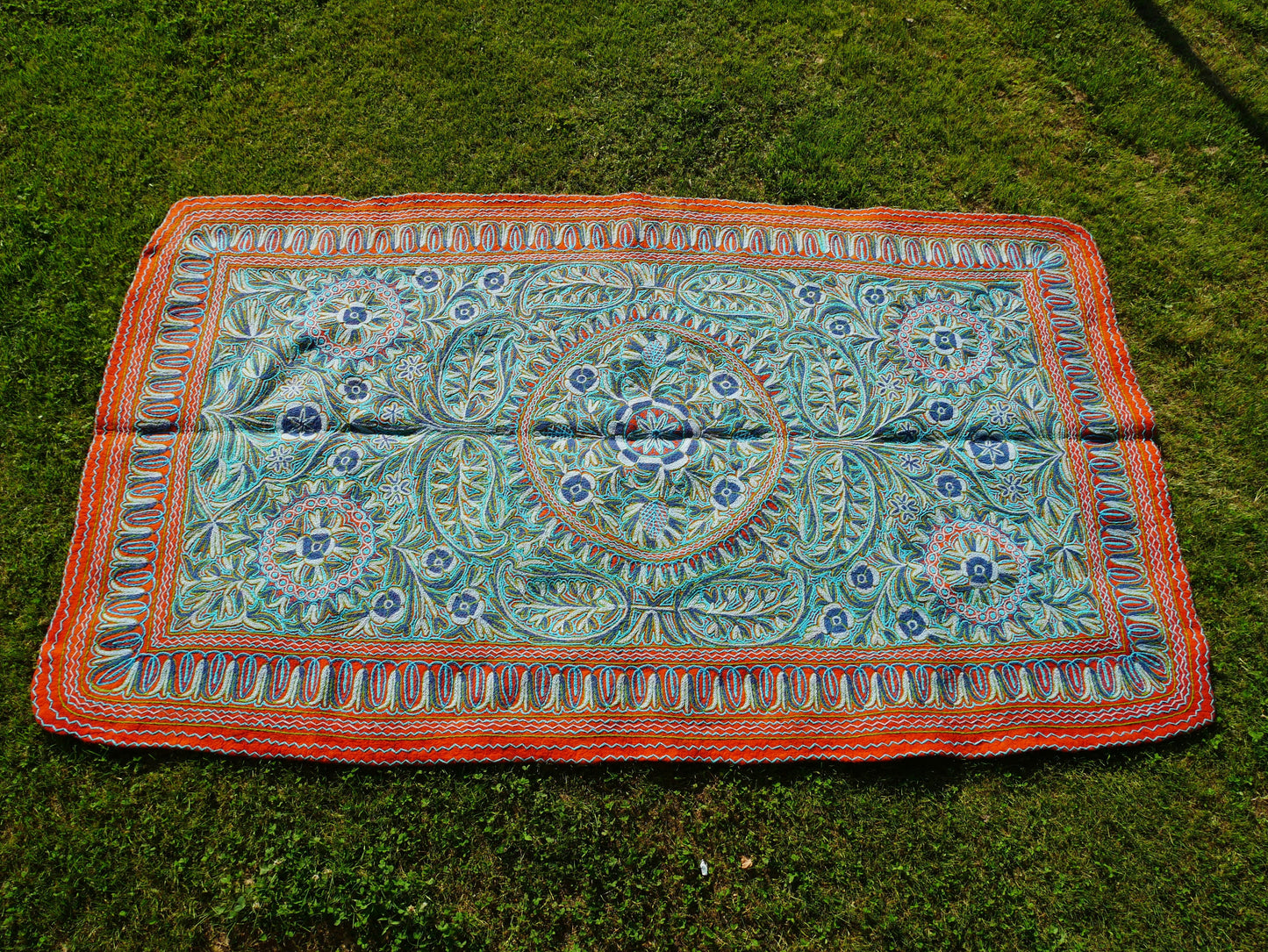 Made to order - Amazing 6x10 hand felted Kashmiri Namda - fully embroidered by hand - soft wool living room rug - The Shanti Home