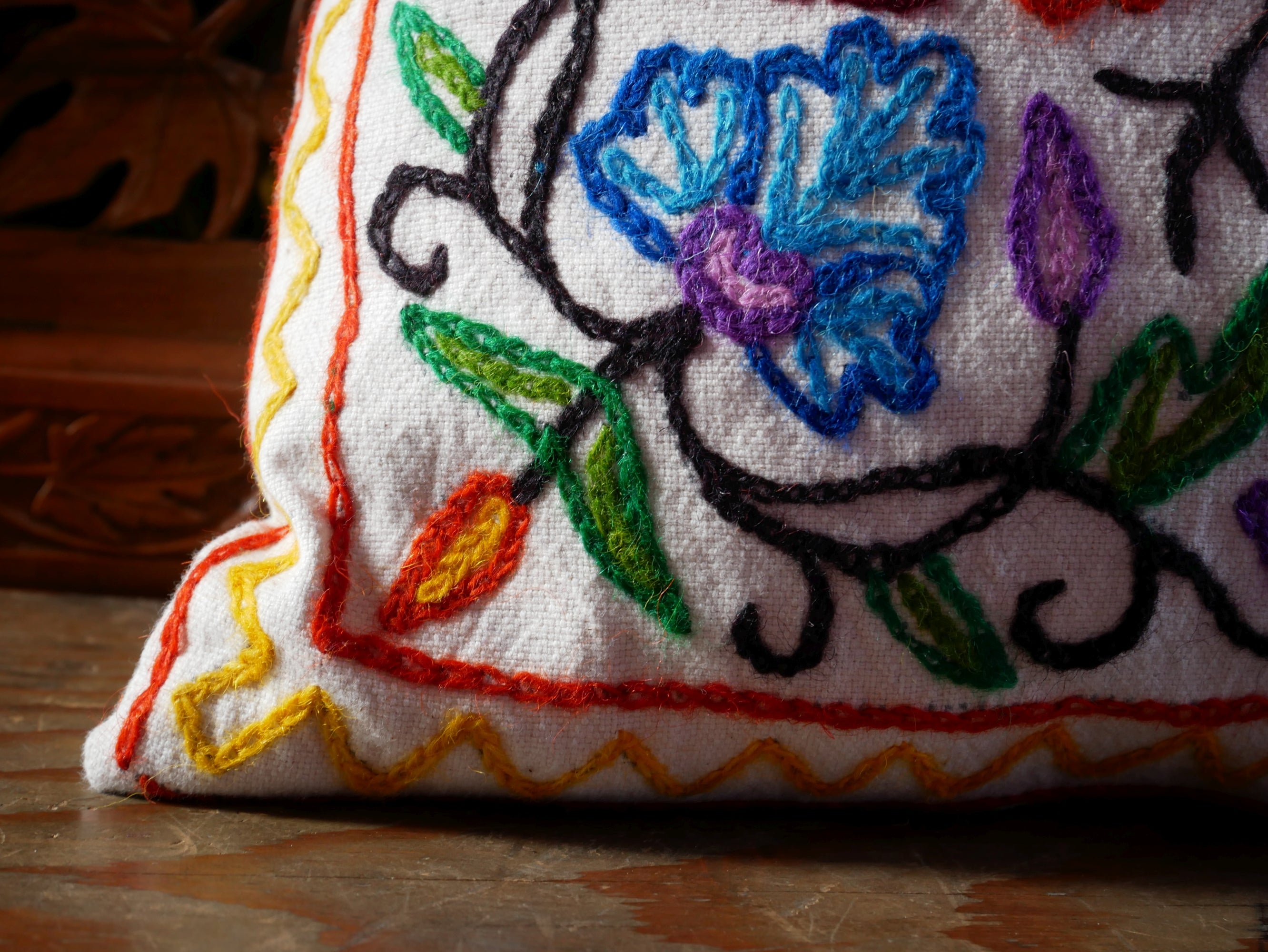 Colorful Kashmiri Crewel Pillow Covers: Handcrafted by Artisans 16x16 inches - The Shanti Home