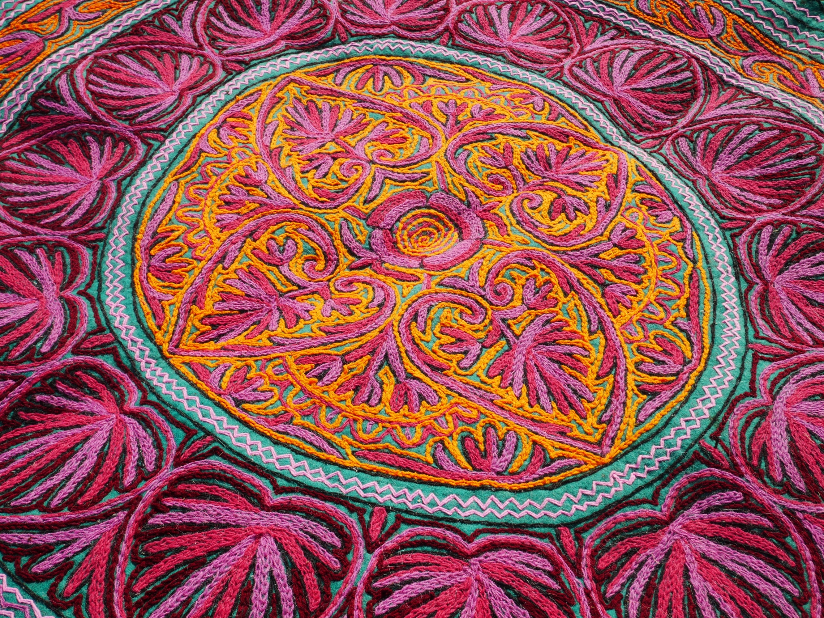 Kashmiri Namda rug 5ft - Mandala wool rug - boho area rug handfelted and embroidered - The Shanti Home
