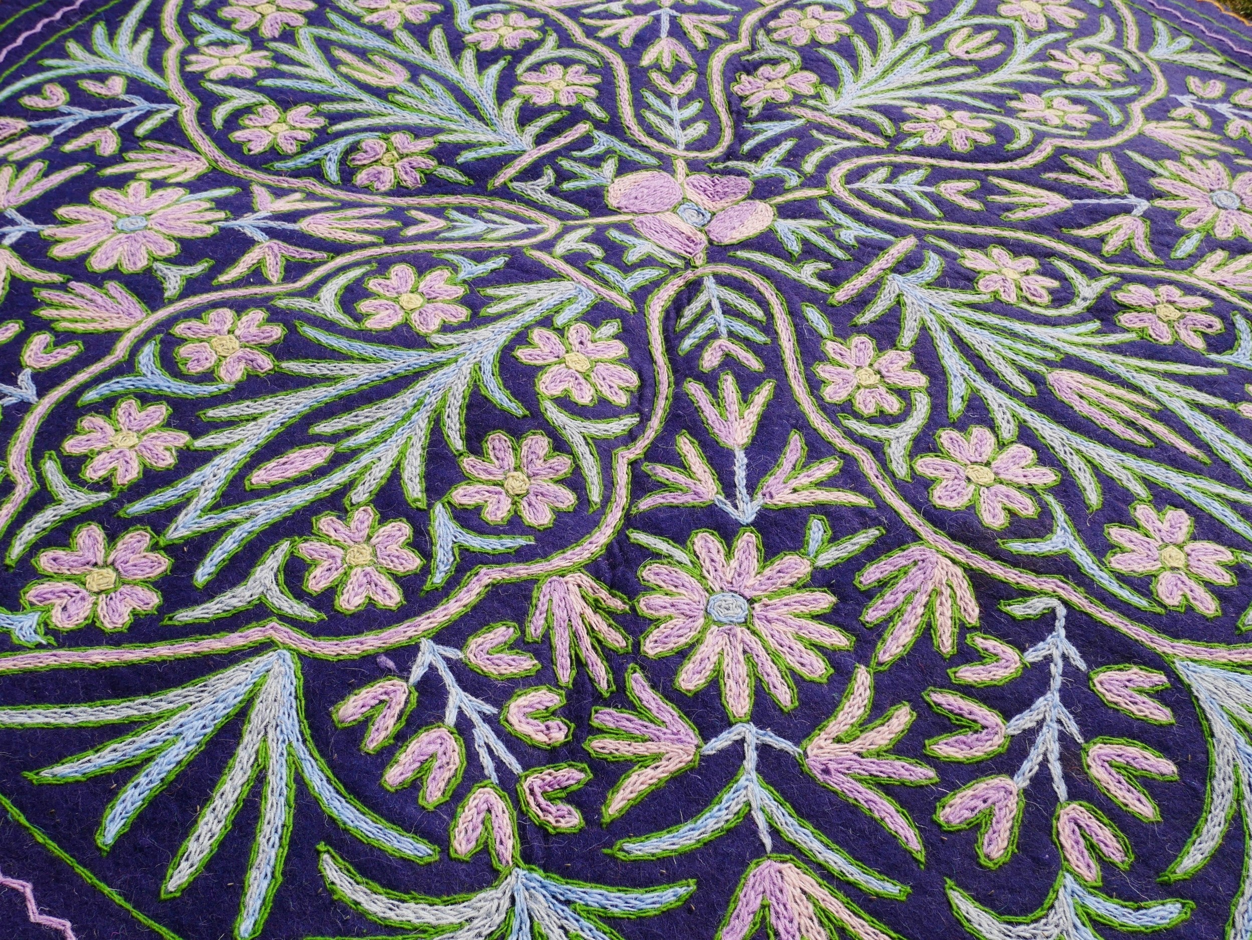 Kashmiri Namda rug 5ft - Mandala wool rug - boho area rug handfelted and embroidered