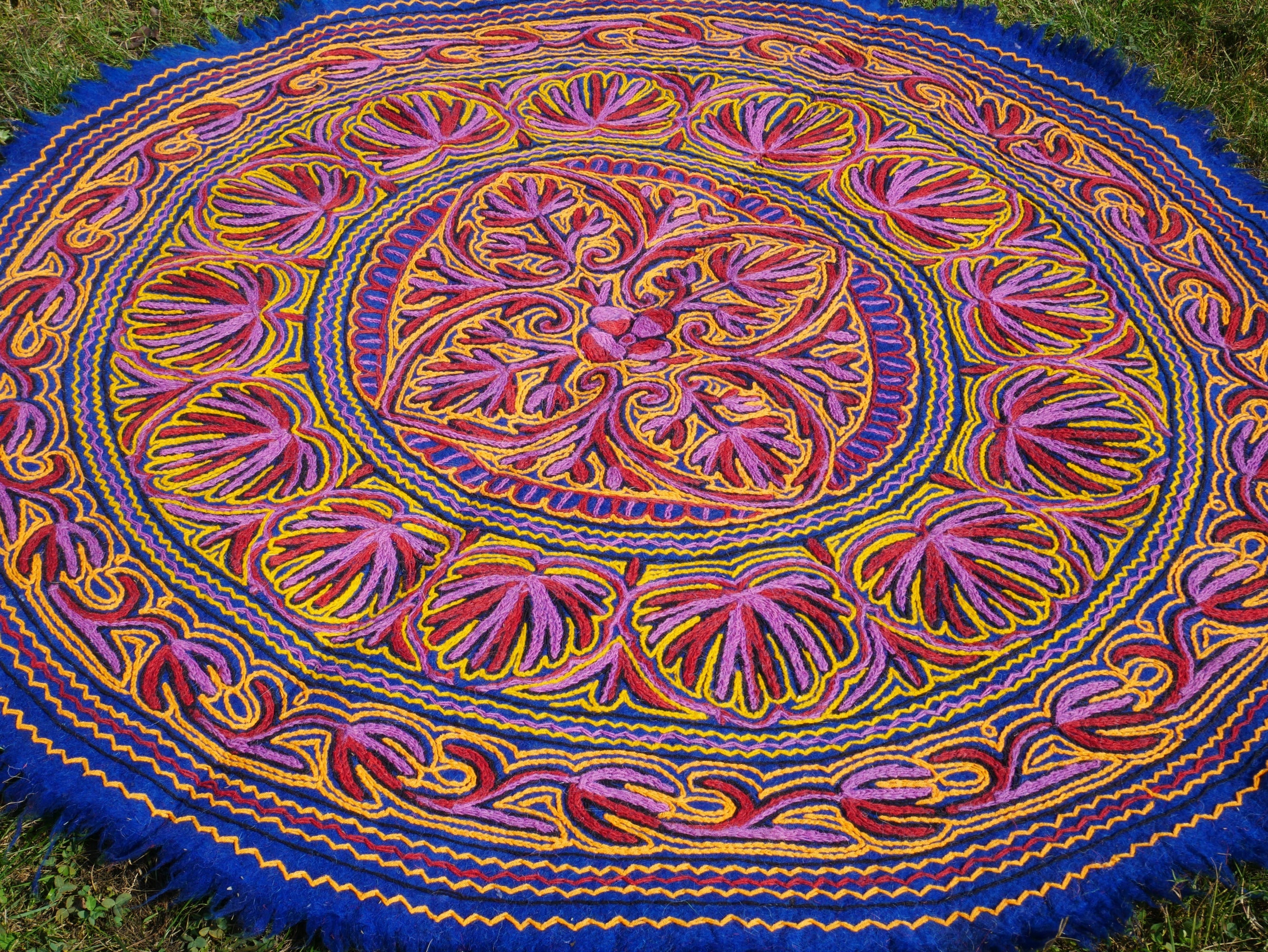 Kashmiri Namda rug 5ft - Mandala wool rug - boho area rug hand felted and embroidered