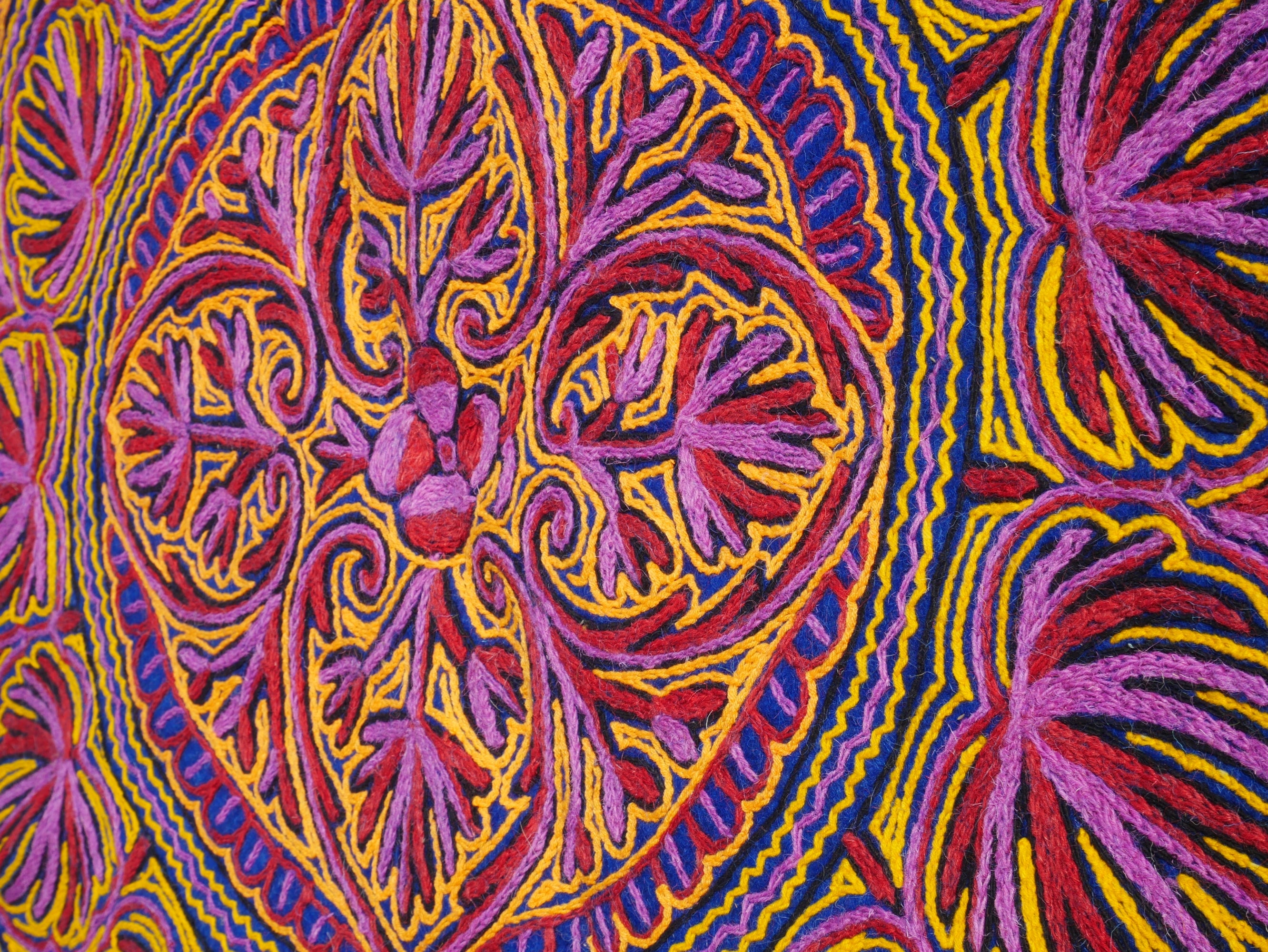 Kashmiri Namda rug 5ft - Mandala wool rug - boho area rug hand felted and embroidered