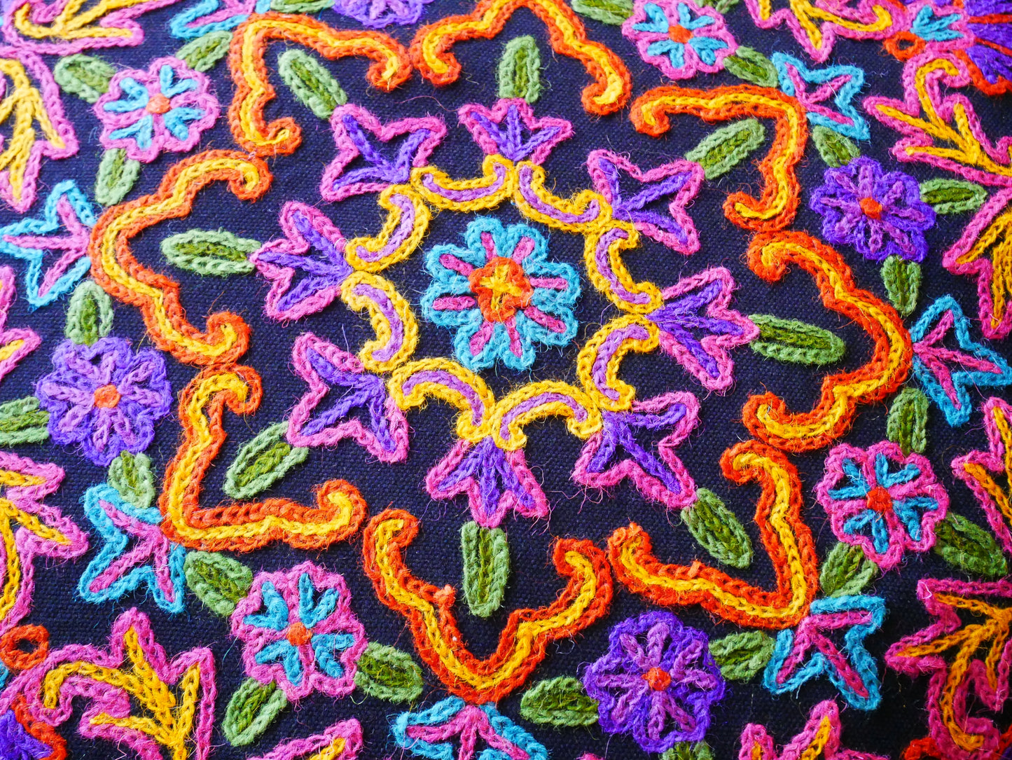 Kashmiri floor pillow "Shanti" | large meditation cushion - hand embroidered - cotton and wool