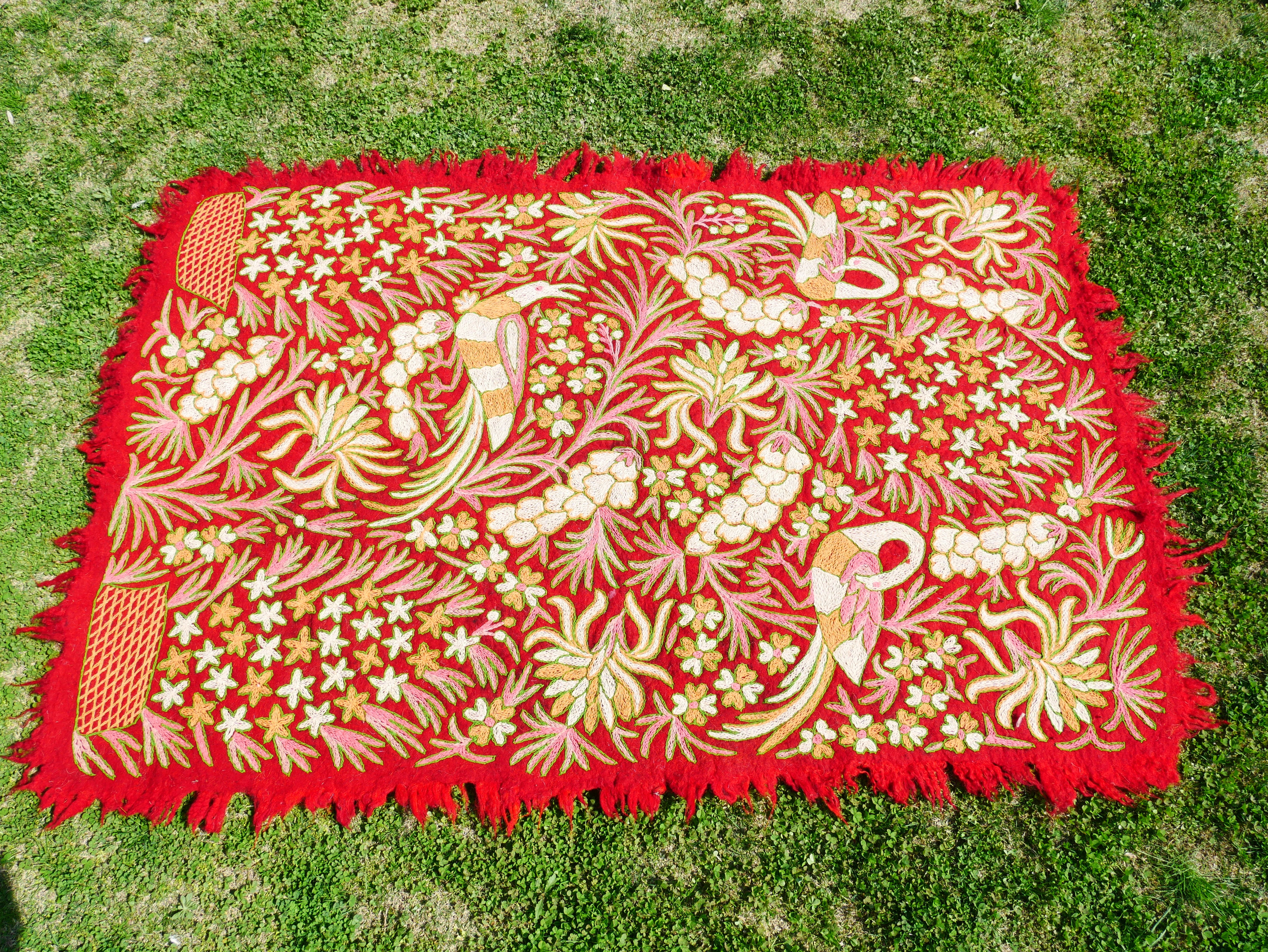 Handmade traditional Namda from Kashmir | hand felted, embroidered wool rug 6x4 bohemian bedroom rug - colorful floral rug - The Shanti Home