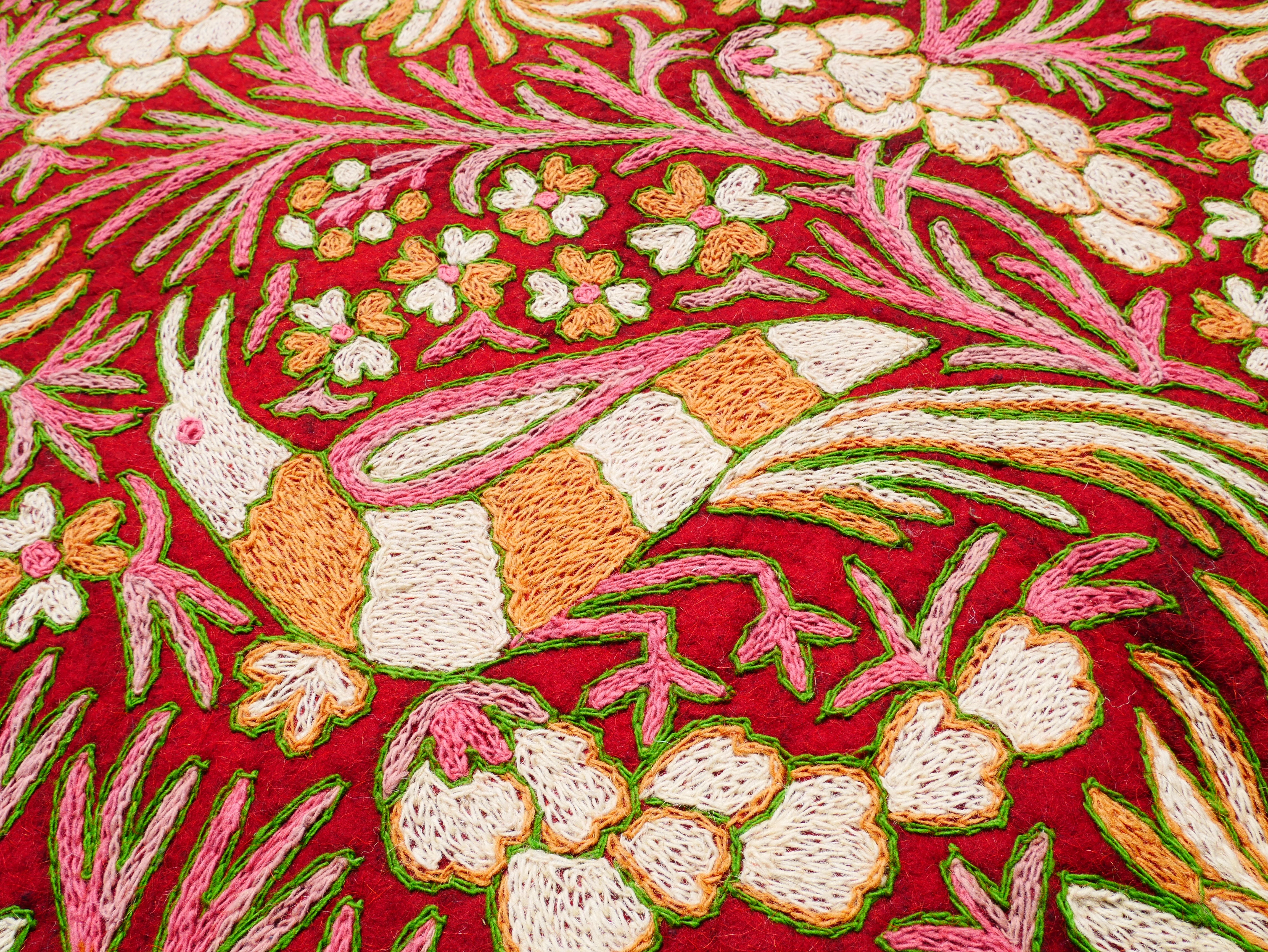 Handmade traditional Namda from Kashmir | hand felted, embroidered wool rug 6x4 bohemian bedroom rug - colorful floral rug - The Shanti Home