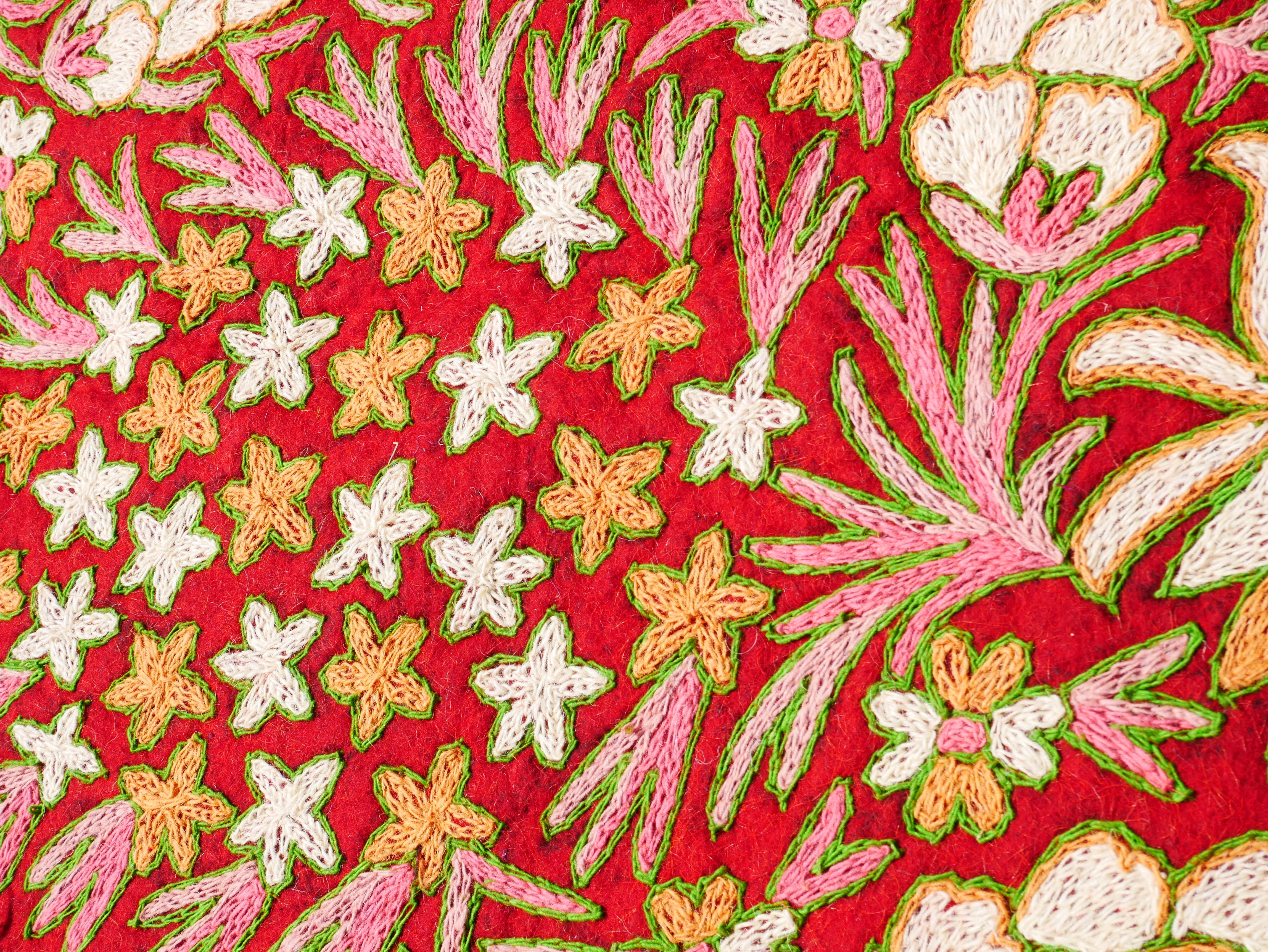 Handmade traditional Namda from Kashmir | hand felted, embroidered wool rug 6x4 bohemian bedroom rug - colorful floral rug - The Shanti Home