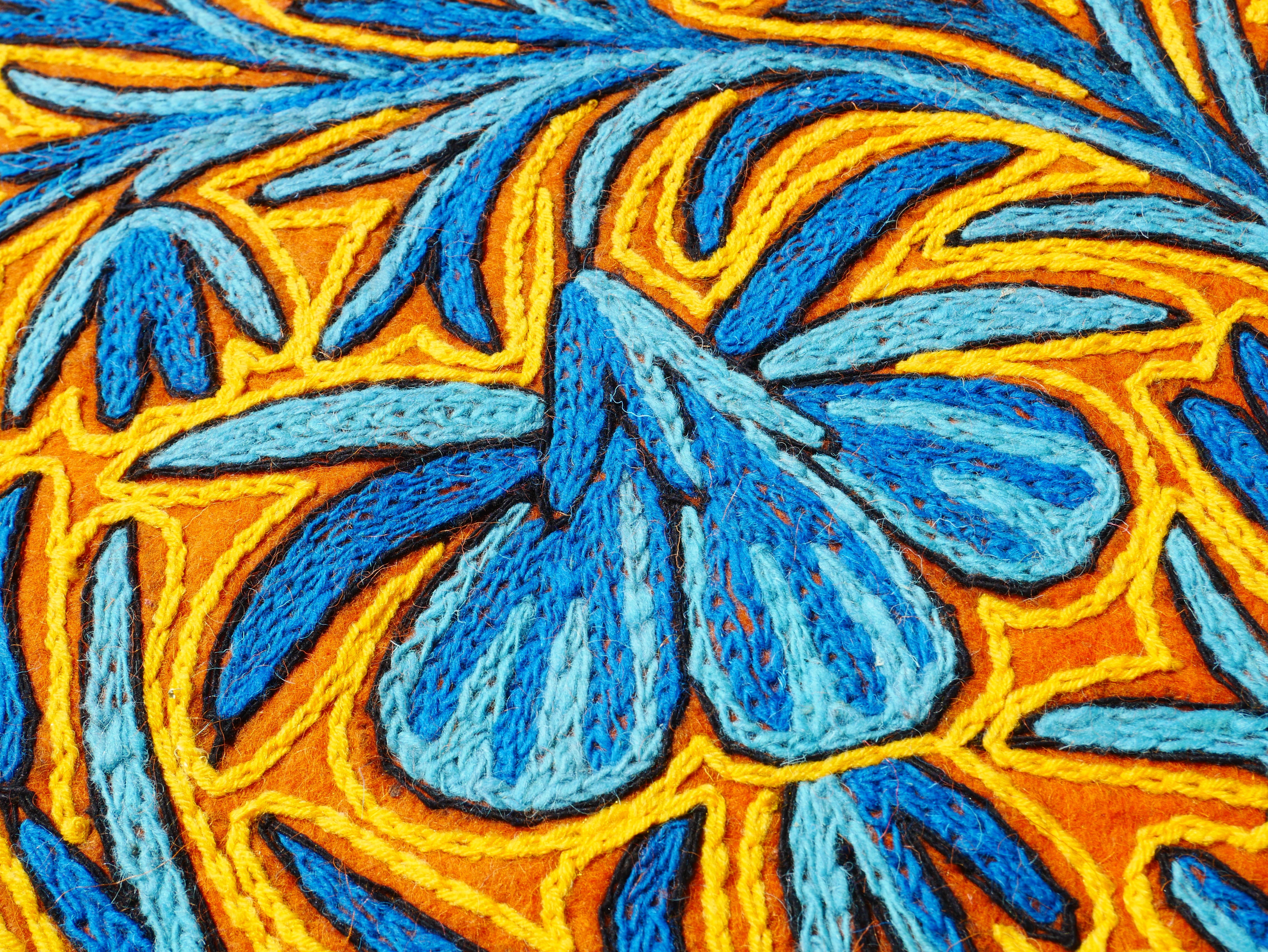 Flower rug - traditional Namda felt rug from Kashmir | hand felted, embroidered 6x4 boo floor seating - boho area rug - The Shanti Home