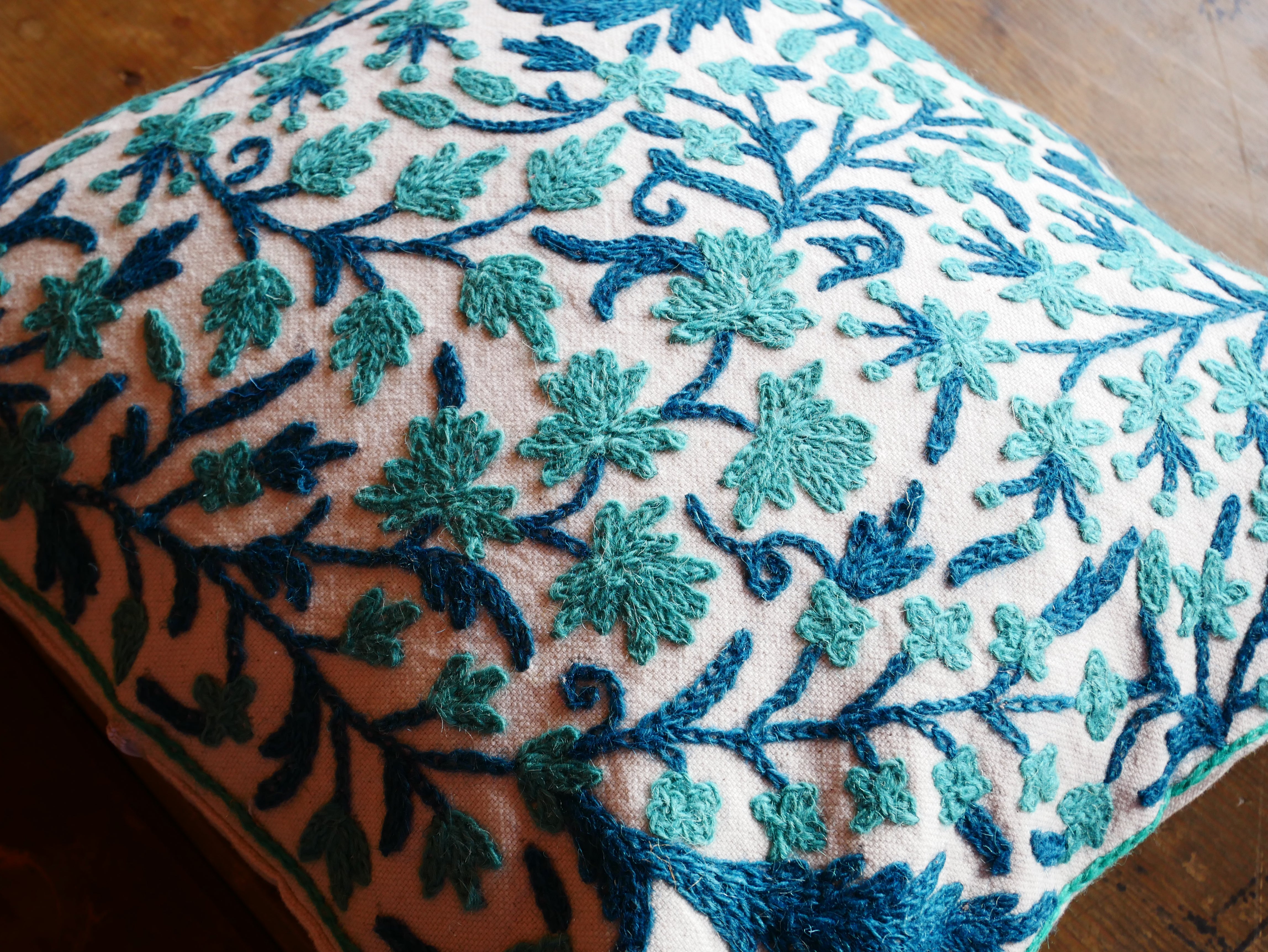 Embroidery pillow Kashmiri Crewel Pillow Cover: Handcrafted by Artisans 16x16 inches