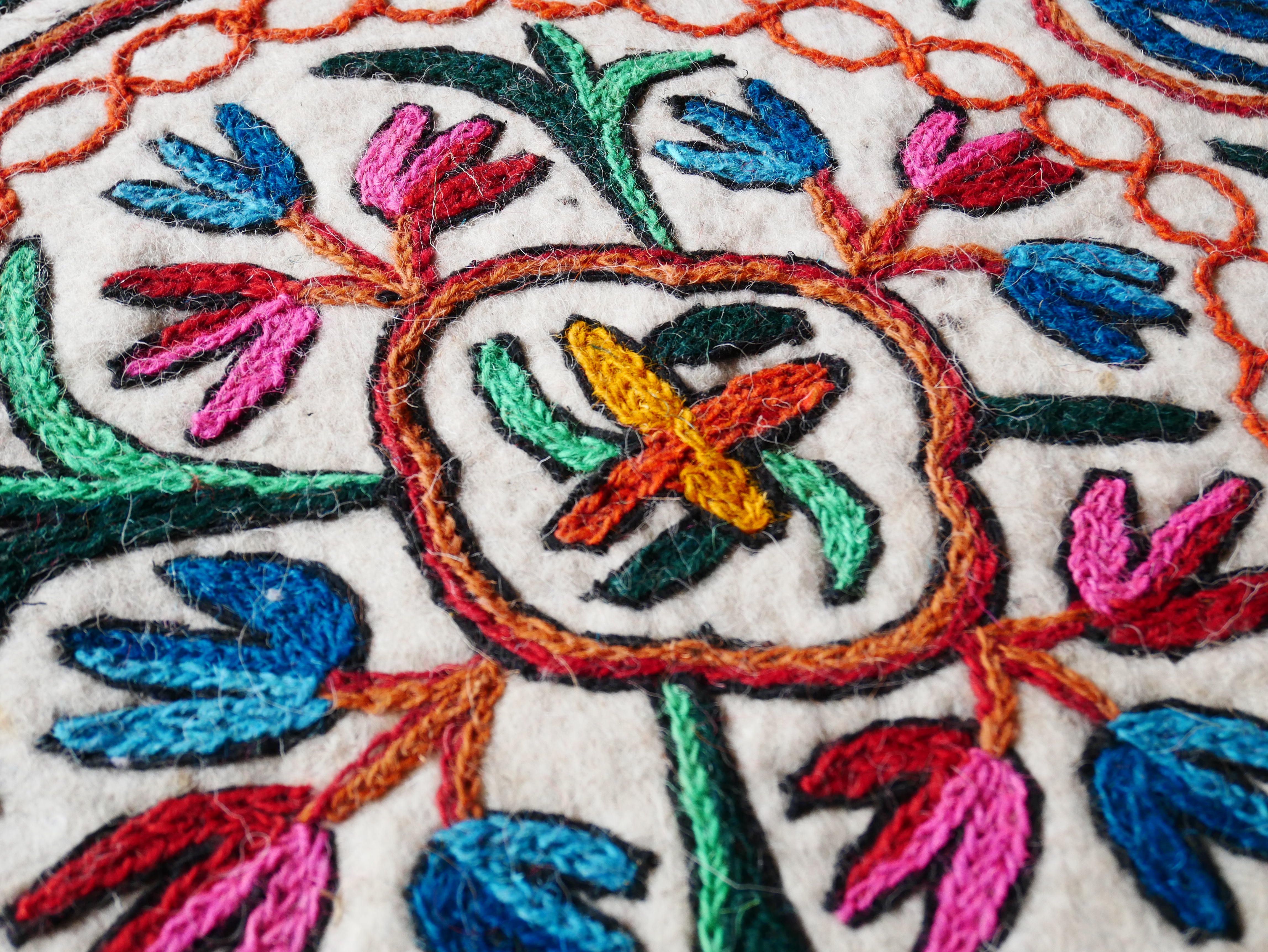 Large wool rug - Mandala rug 9x6' | boho area rug - traditional Namda from Kashmir | felted wool rug handmade embroidery - The Shanti Home