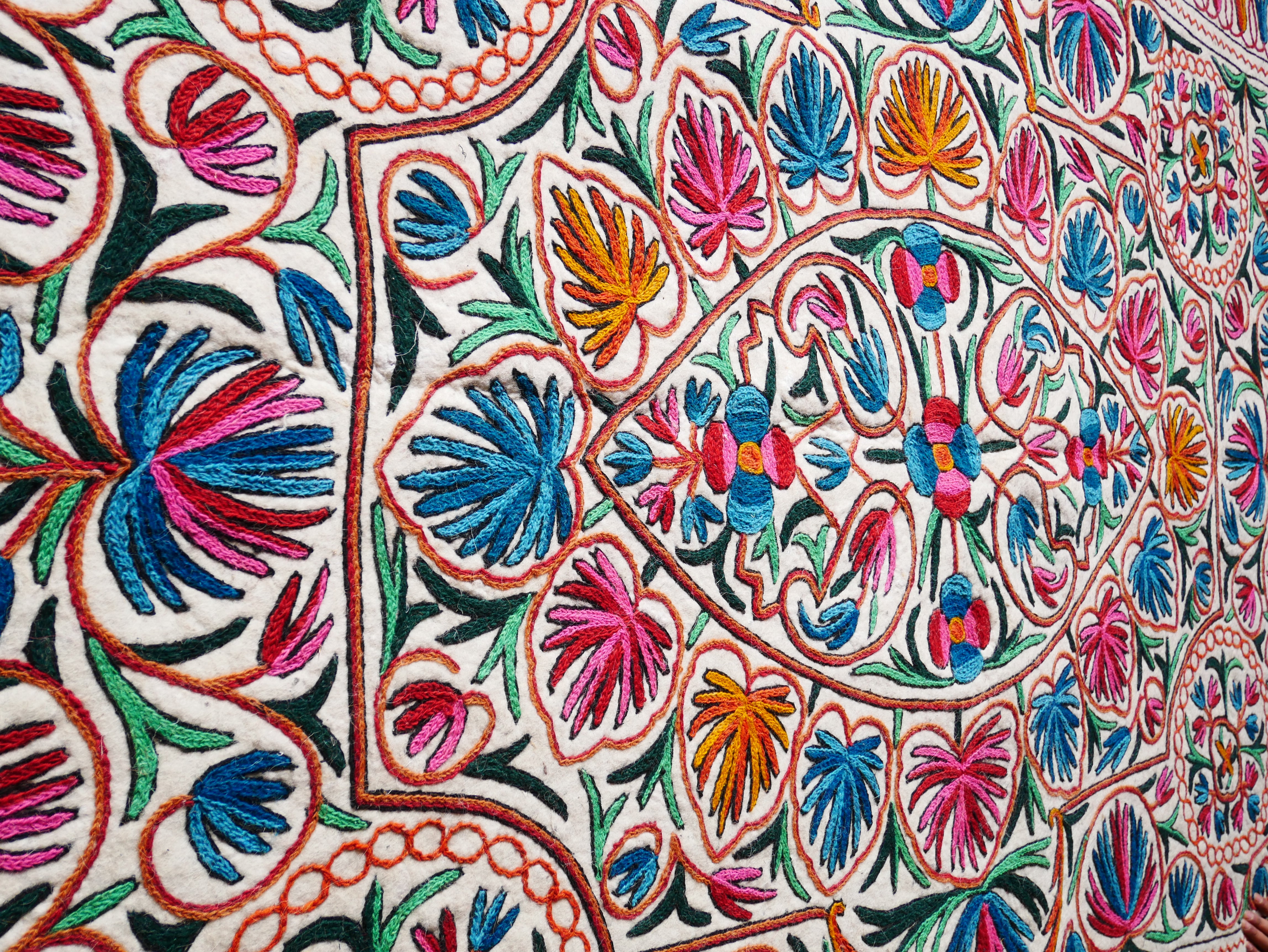 Large wool rug - Mandala rug 9x6' | boho area rug - traditional Namda from Kashmir | felted wool rug handmade embroidery - The Shanti Home