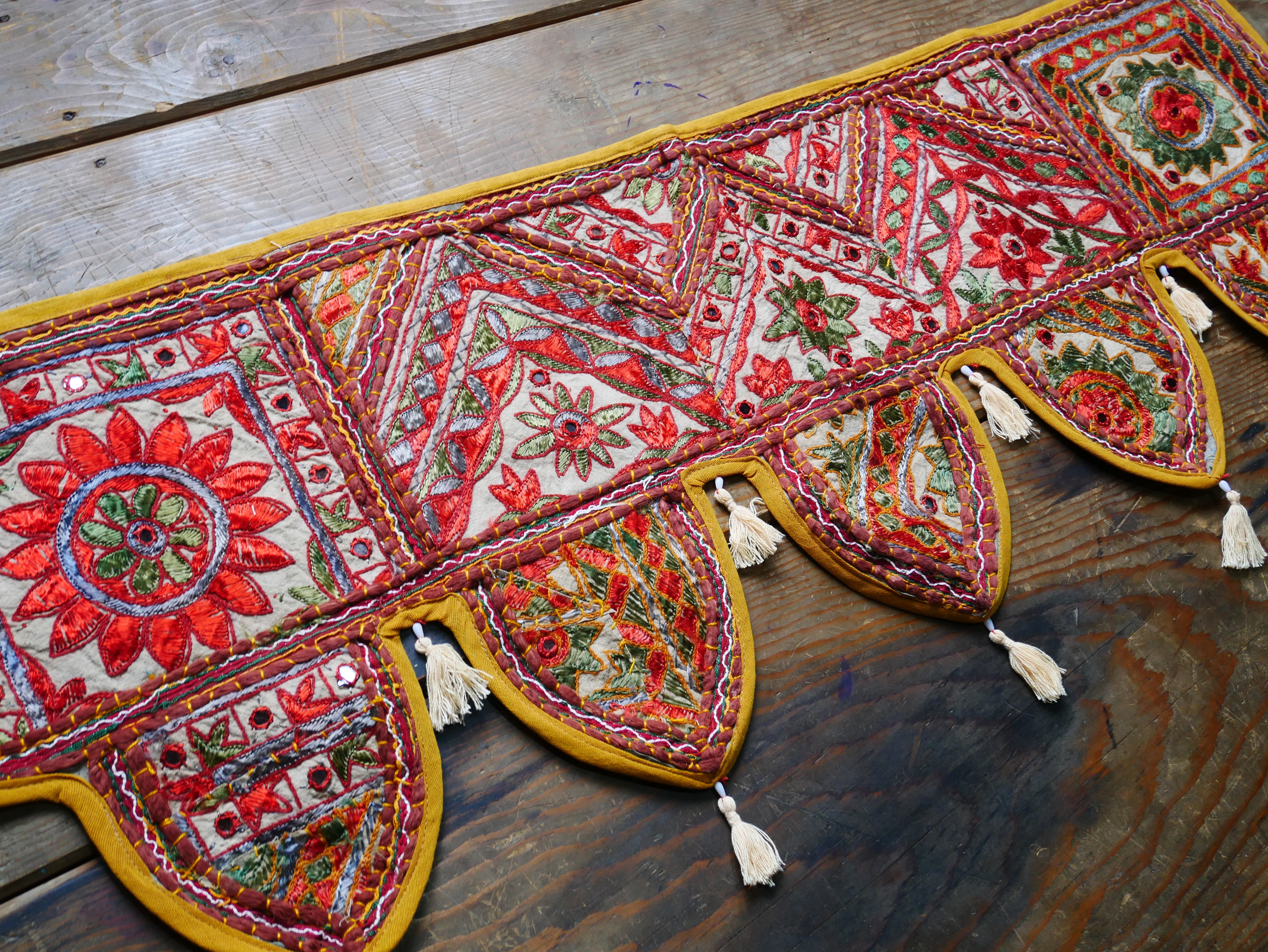 Embroidery Toran - Indian door hanging - Boho window valance Masala - Indigo or Forest green