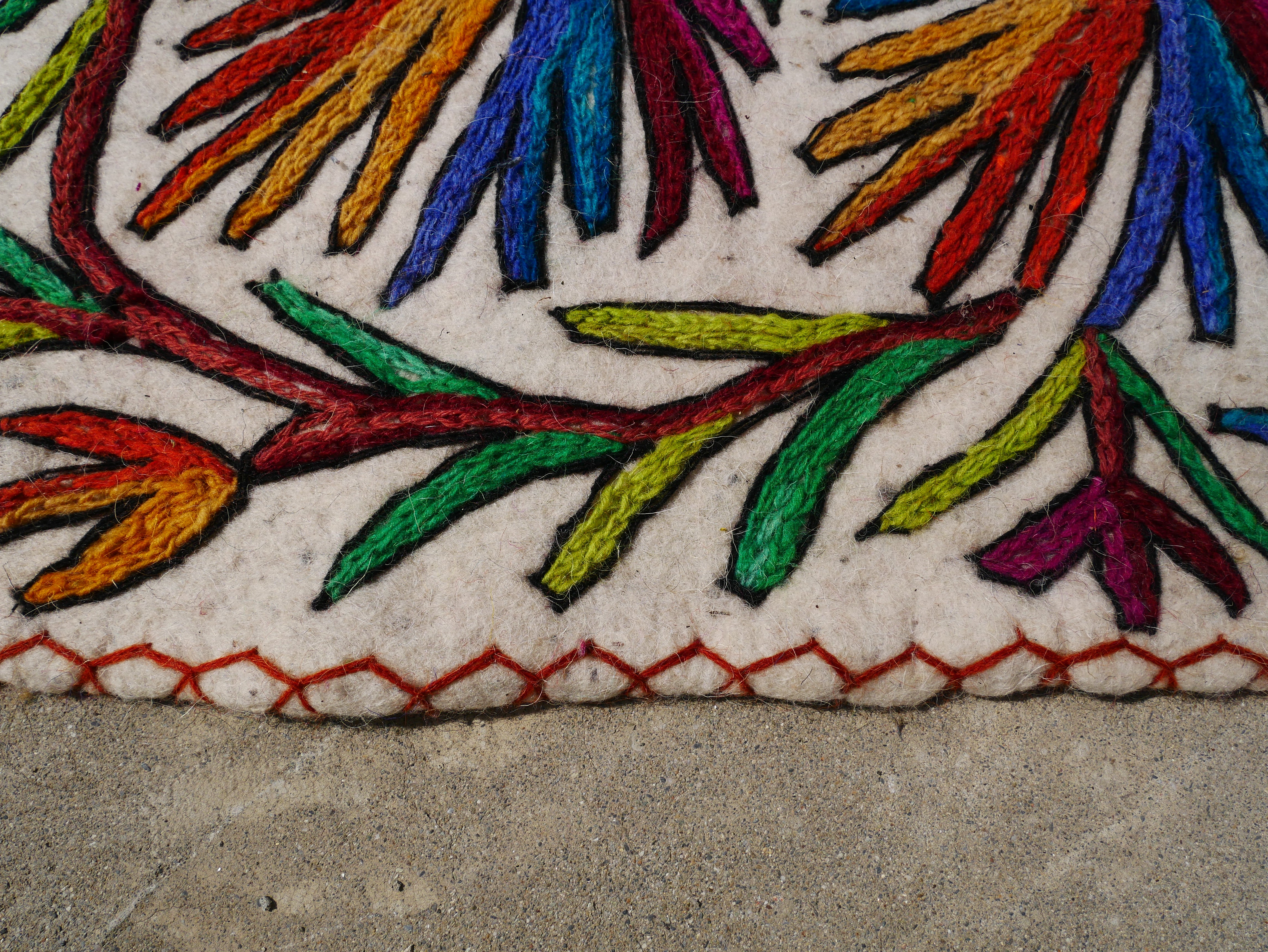 Large Tree of Life Wool Rug 6x10 | Handmade Felted Namda Carpet From Kashmir | Boho Area Rug With Traditional Embroidery