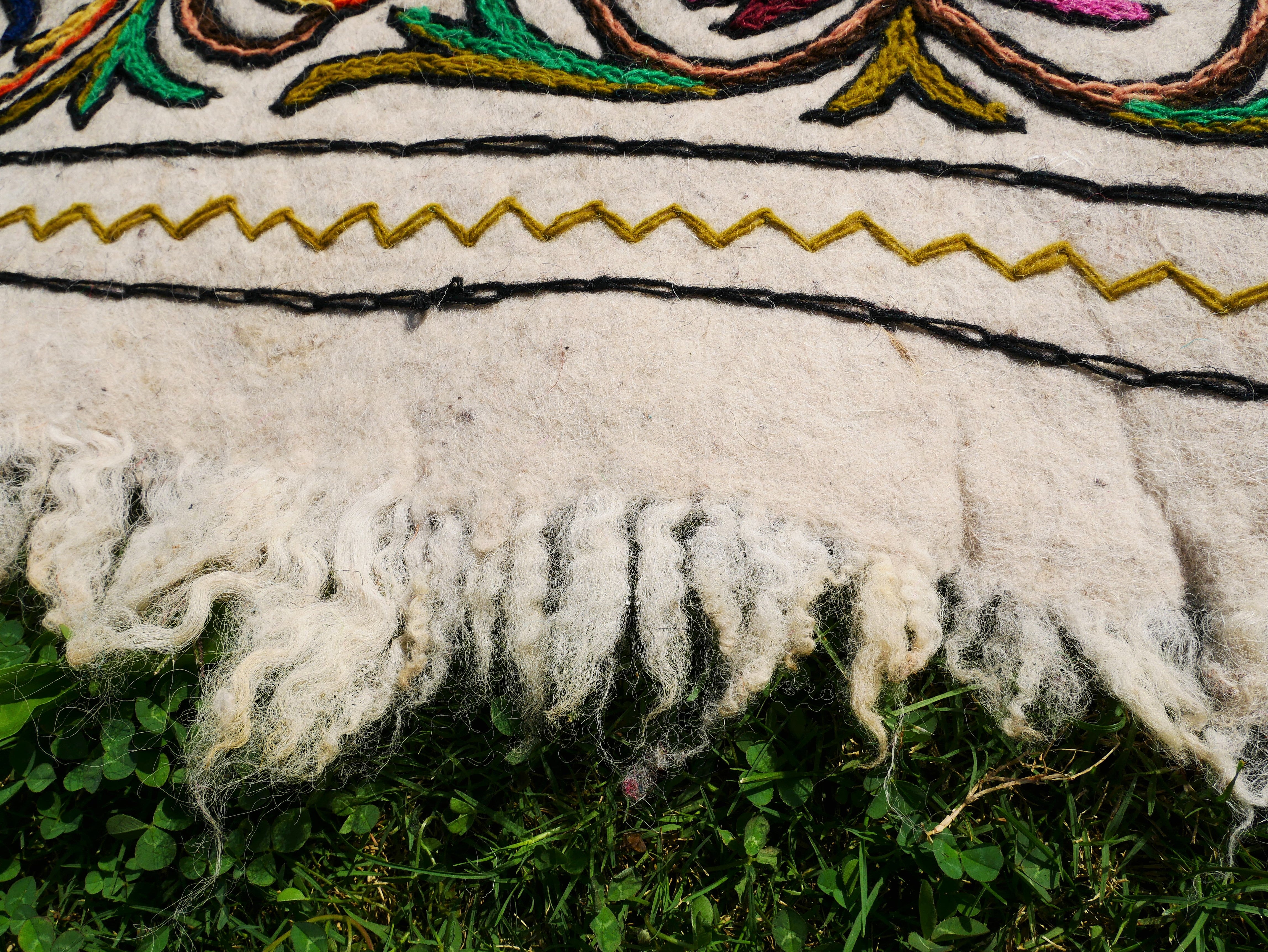 Hand-Felted 7x5 Wool Rug "Namda" from Kashmir - Unique Floral Embroidery on Sheep Wool Felt Base - Boho Decor for Cozy Floors and Artful Corners - The Shanti Home