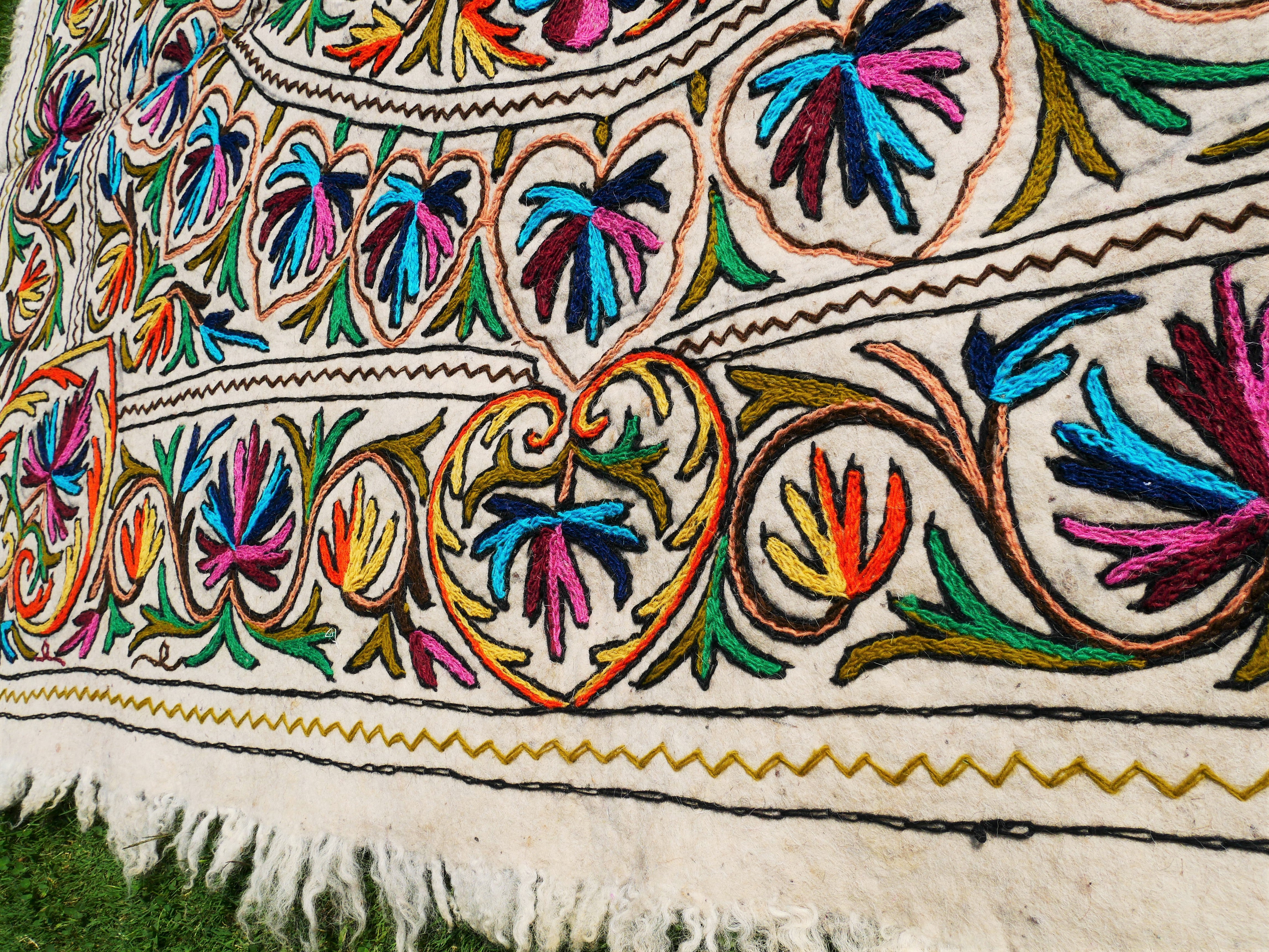 Hand-Felted 7x5 Wool Rug "Namda" from Kashmir - Unique Floral Embroidery on Sheep Wool Felt Base - Boho Decor for Cozy Floors and Artful Corners - The Shanti Home