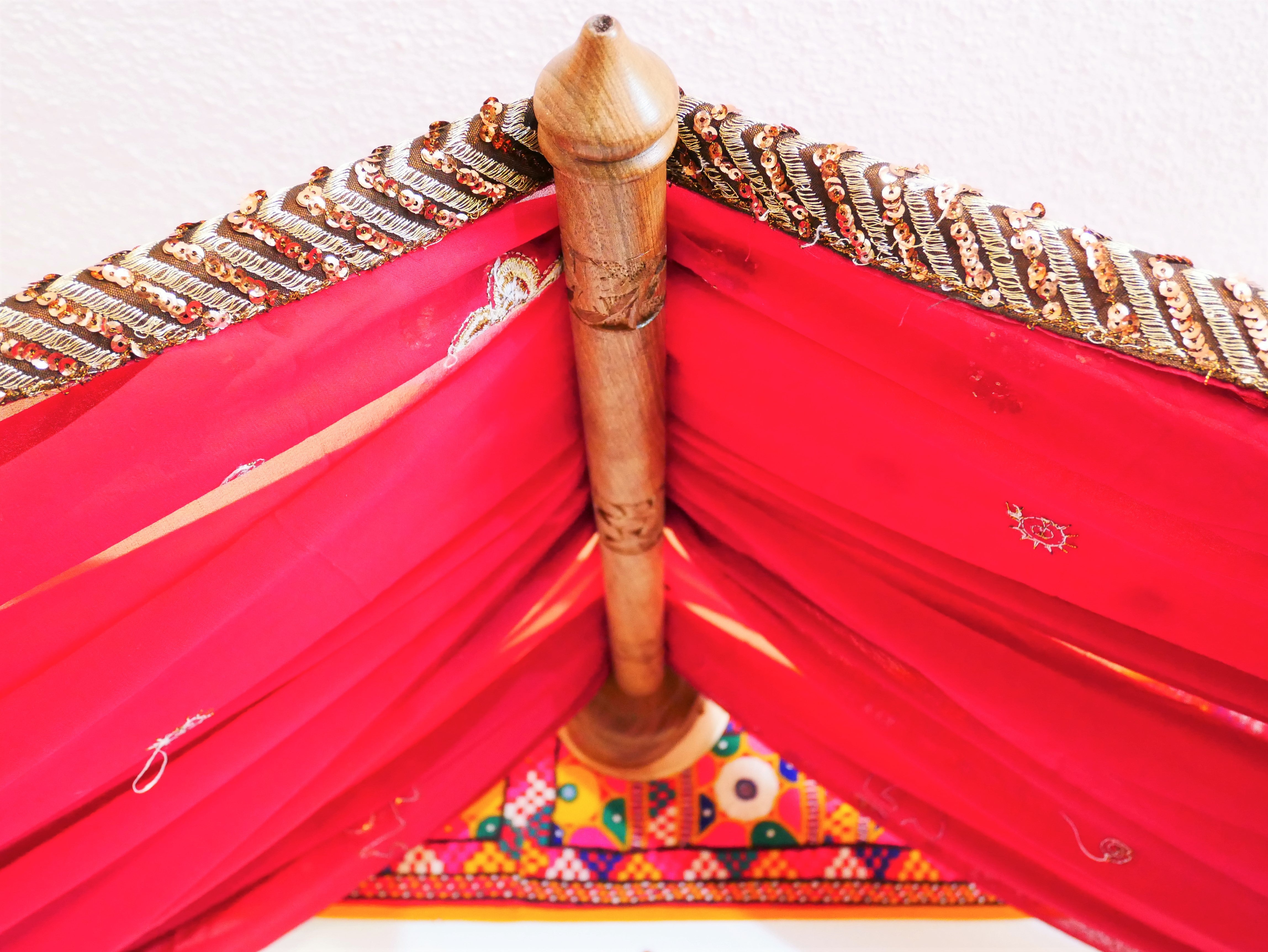 Princess bed canopy - custom made saree canopy frame with handcrafted walnut wood rods | bed curtains - meditation space - The Shanti Home