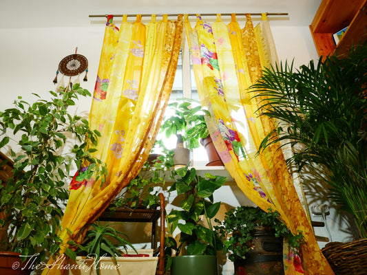 Boho curtains Indian saree curtain | handmade patchwork curtains for bohemian window decor - The Shanti Home