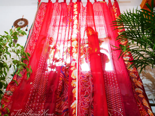 Maharani red curtain - Indian vintage saree patchwork curtains - The Shanti Home
