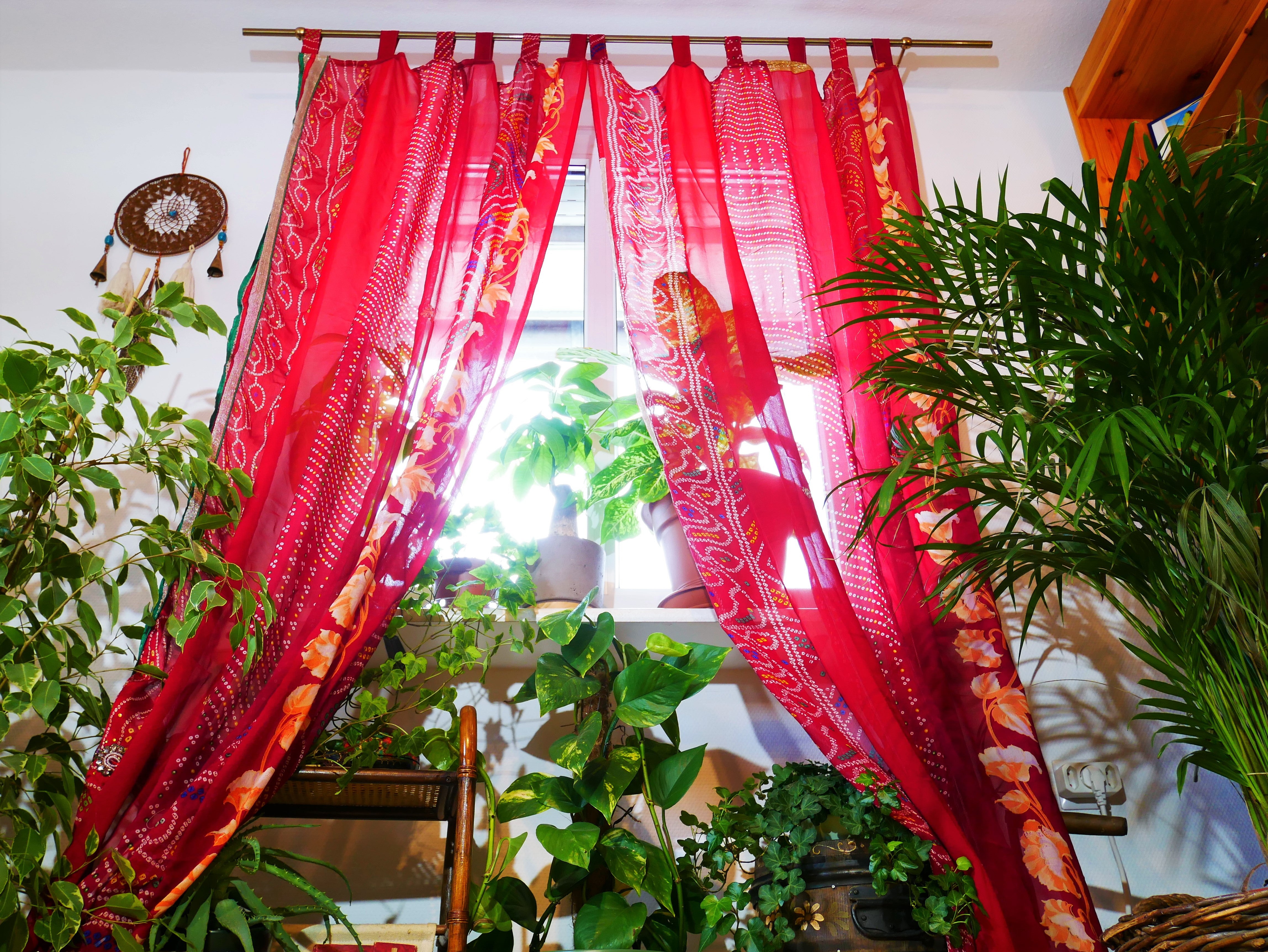 Maharani red curtain - Indian vintage saree patchwork curtains - The Shanti Home