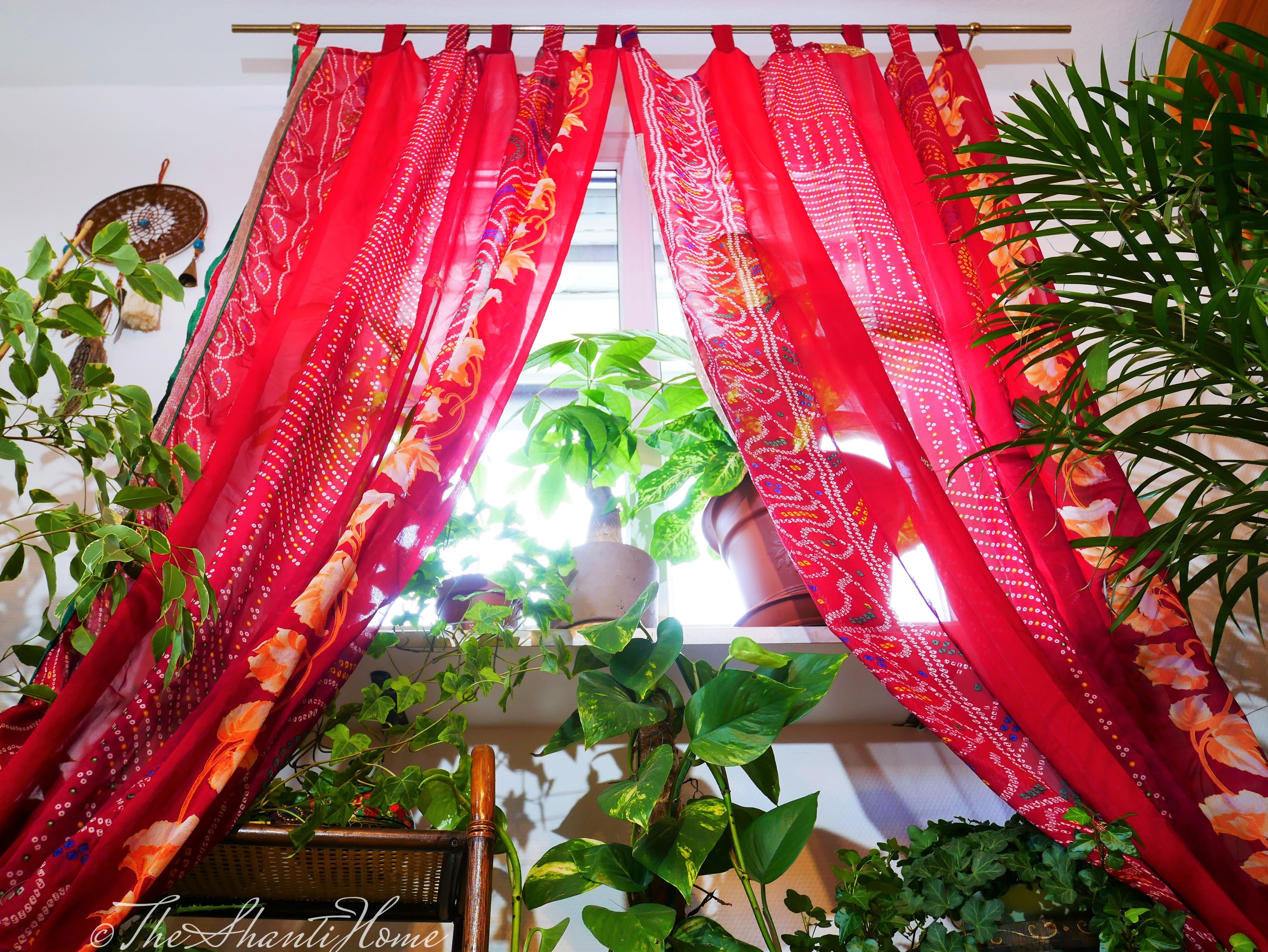 Maharani red curtain - Indian vintage saree patchwork curtains - The Shanti Home