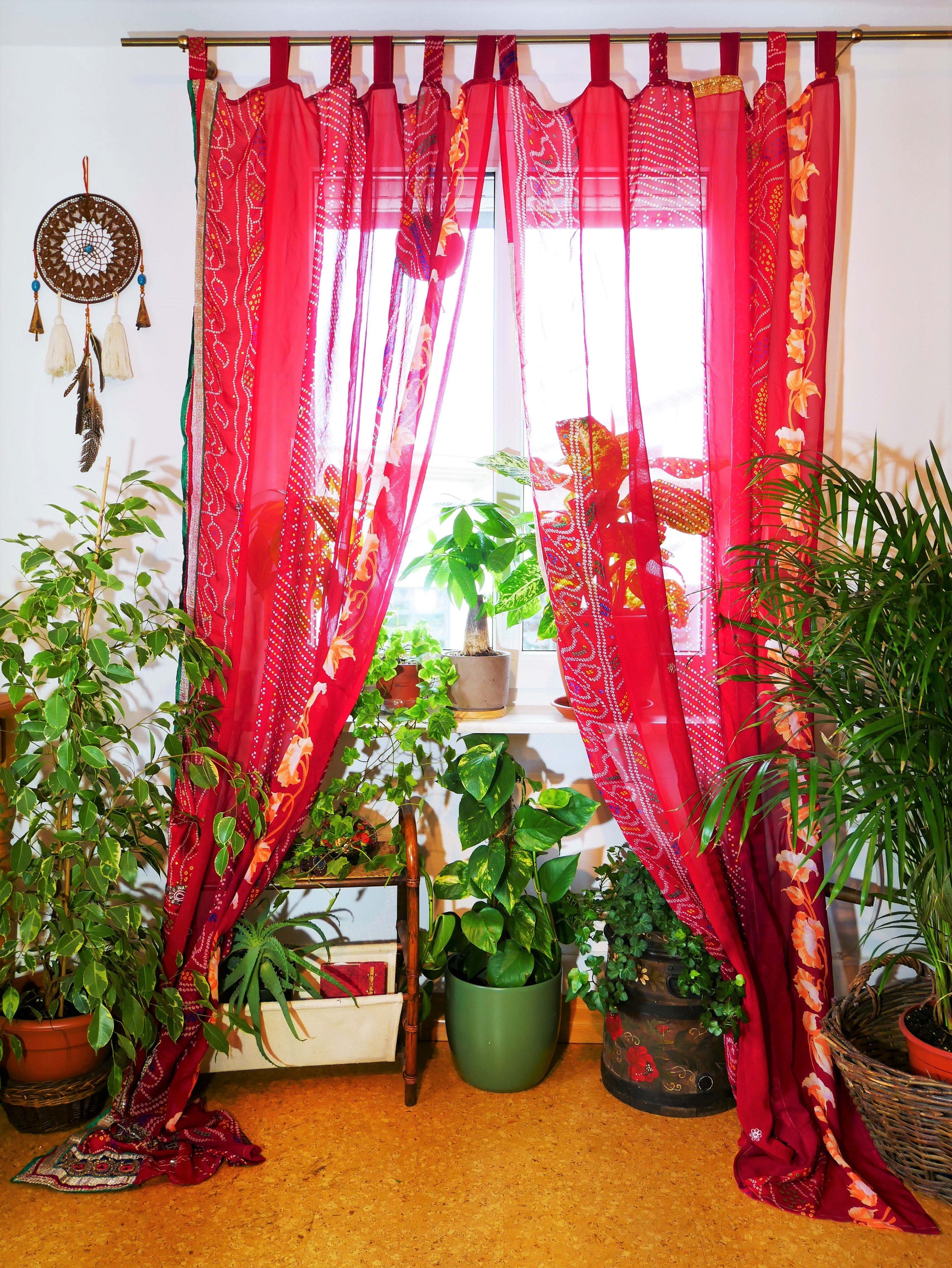 Maharani red curtain - Indian vintage saree patchwork curtains - The Shanti Home