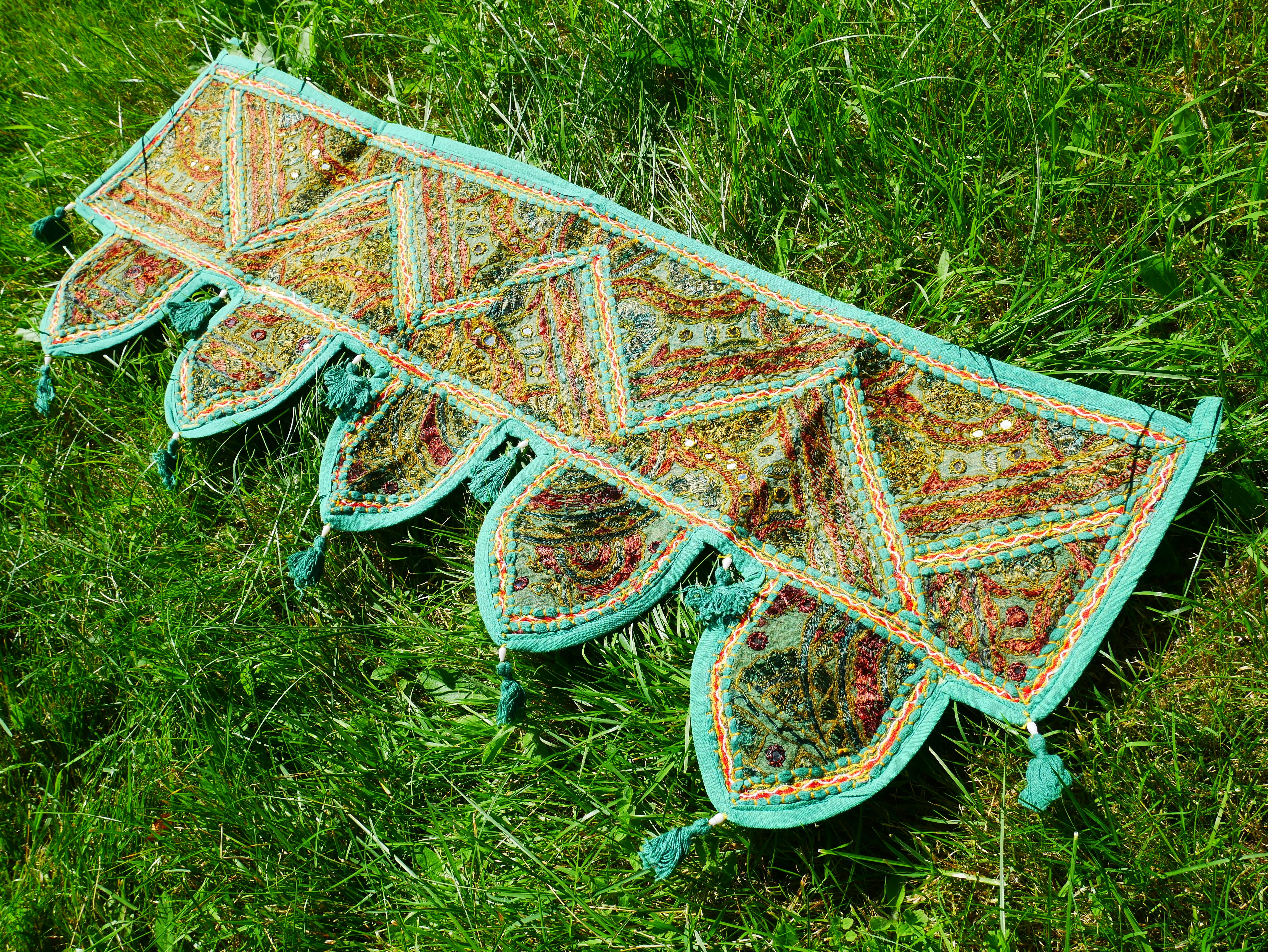 Toran bordado - Colgante de puerta indio - Cenefa de ventana estilo bohemio Masala - Índigo o verde bosque