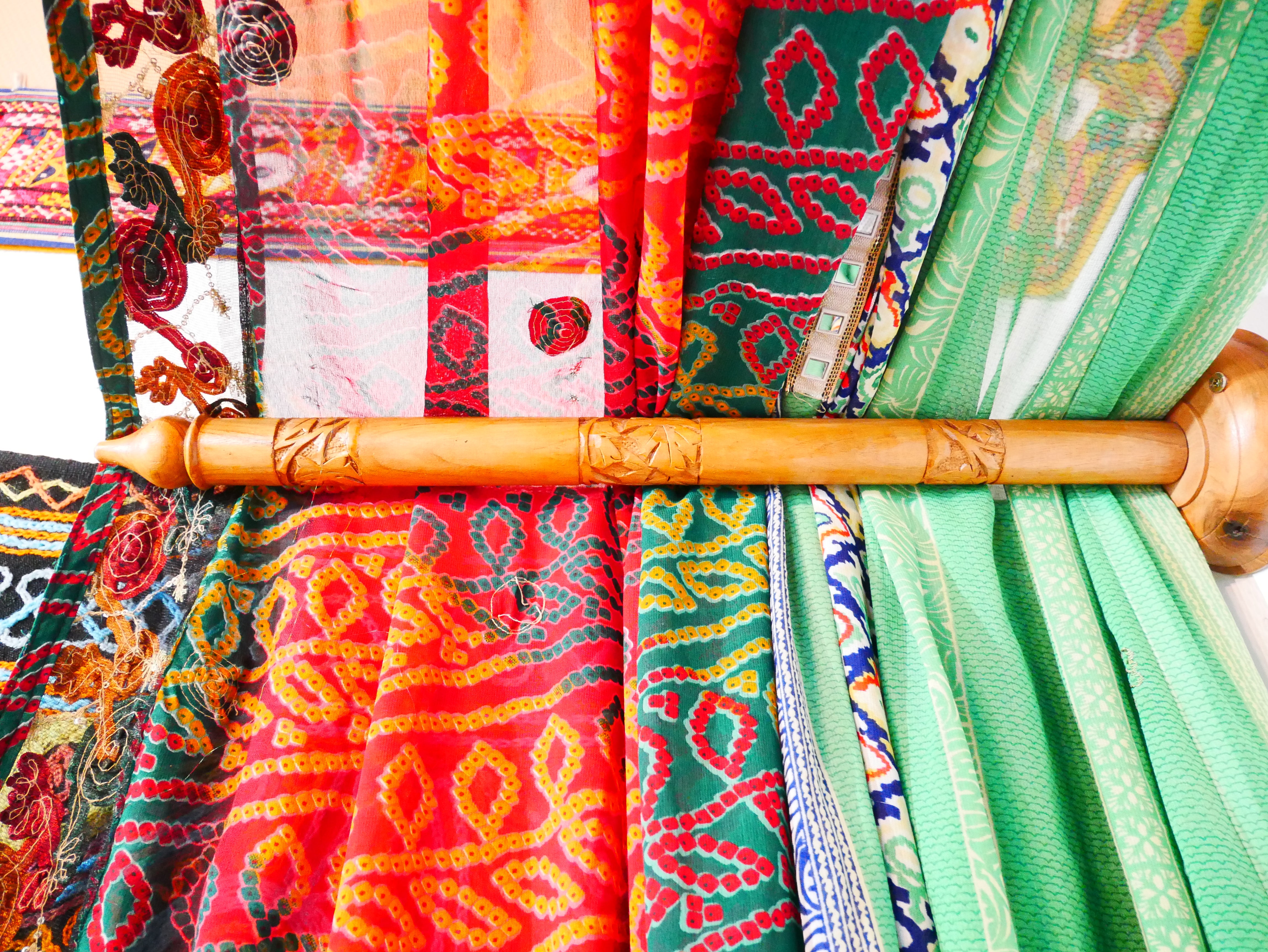 Saree Bed canopy - with handcrafted walnut wood rods and vintage Indian sarees - The Shanti Home