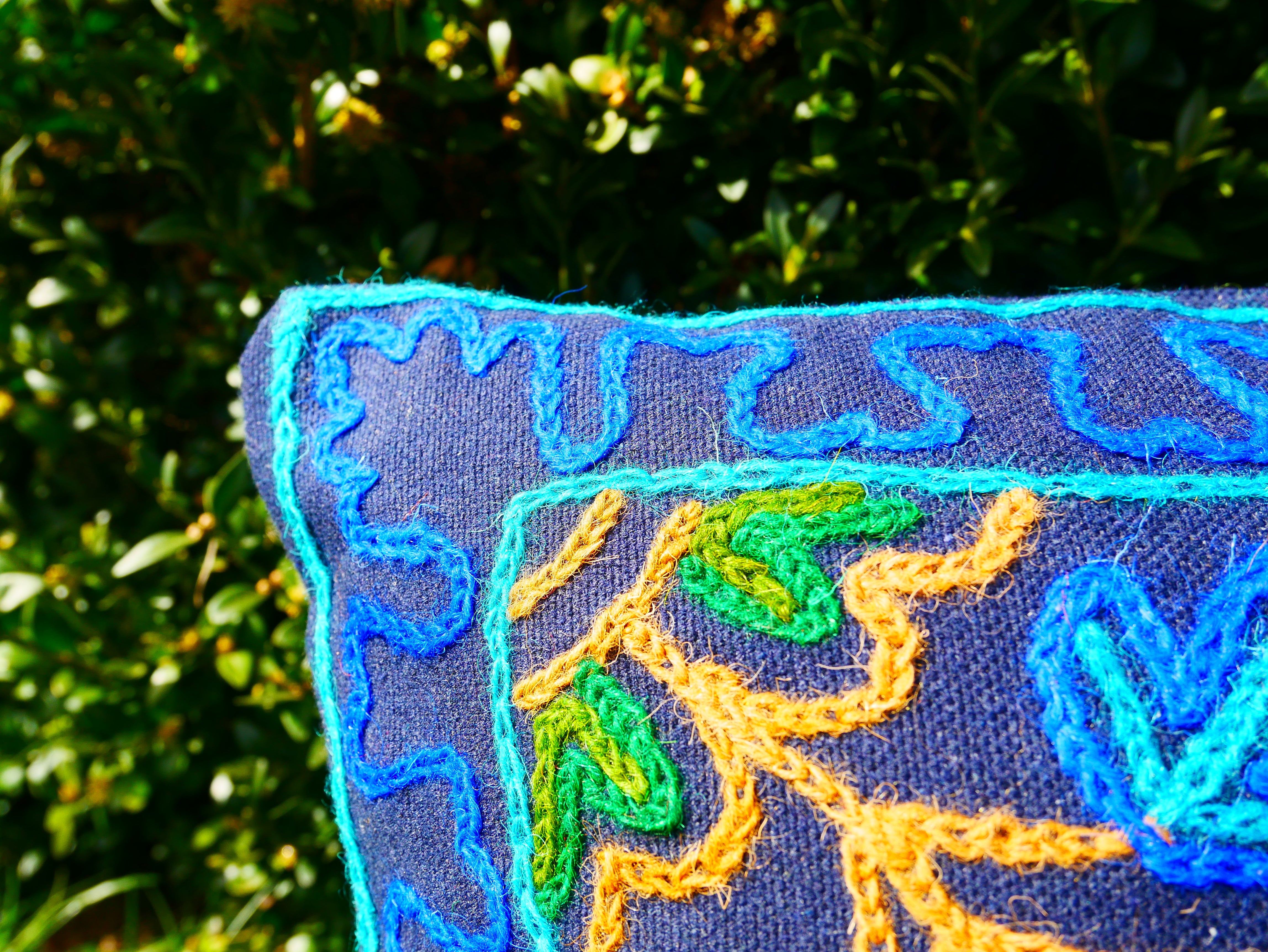 Colorful Kashmiri Crewel Pillow Covers: Handcrafted by Artisans 16x16 inches - The Shanti Home