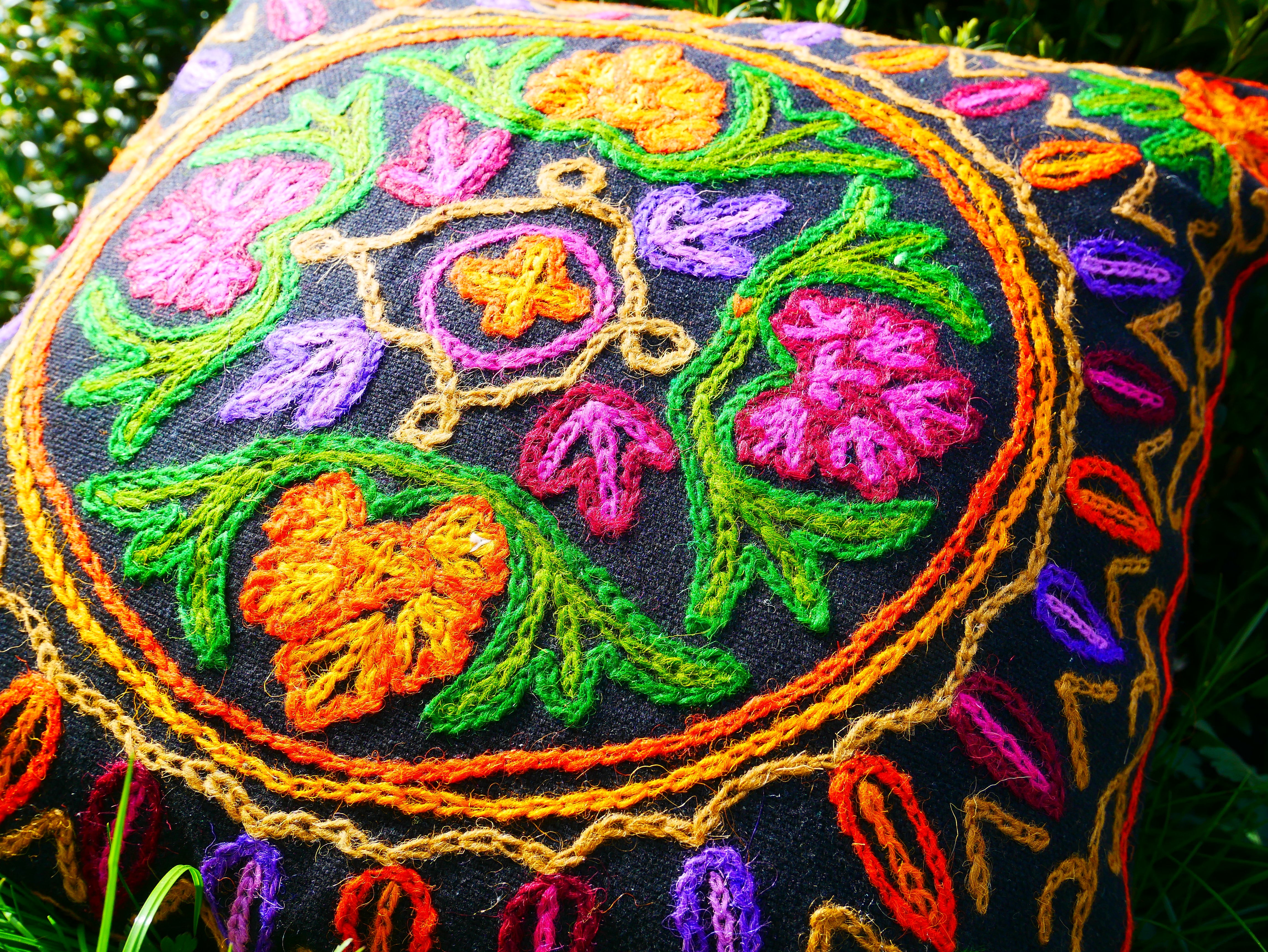 Colorful Kashmiri Crewel Pillow Covers: Handcrafted by Artisans 16x16 inches - The Shanti Home