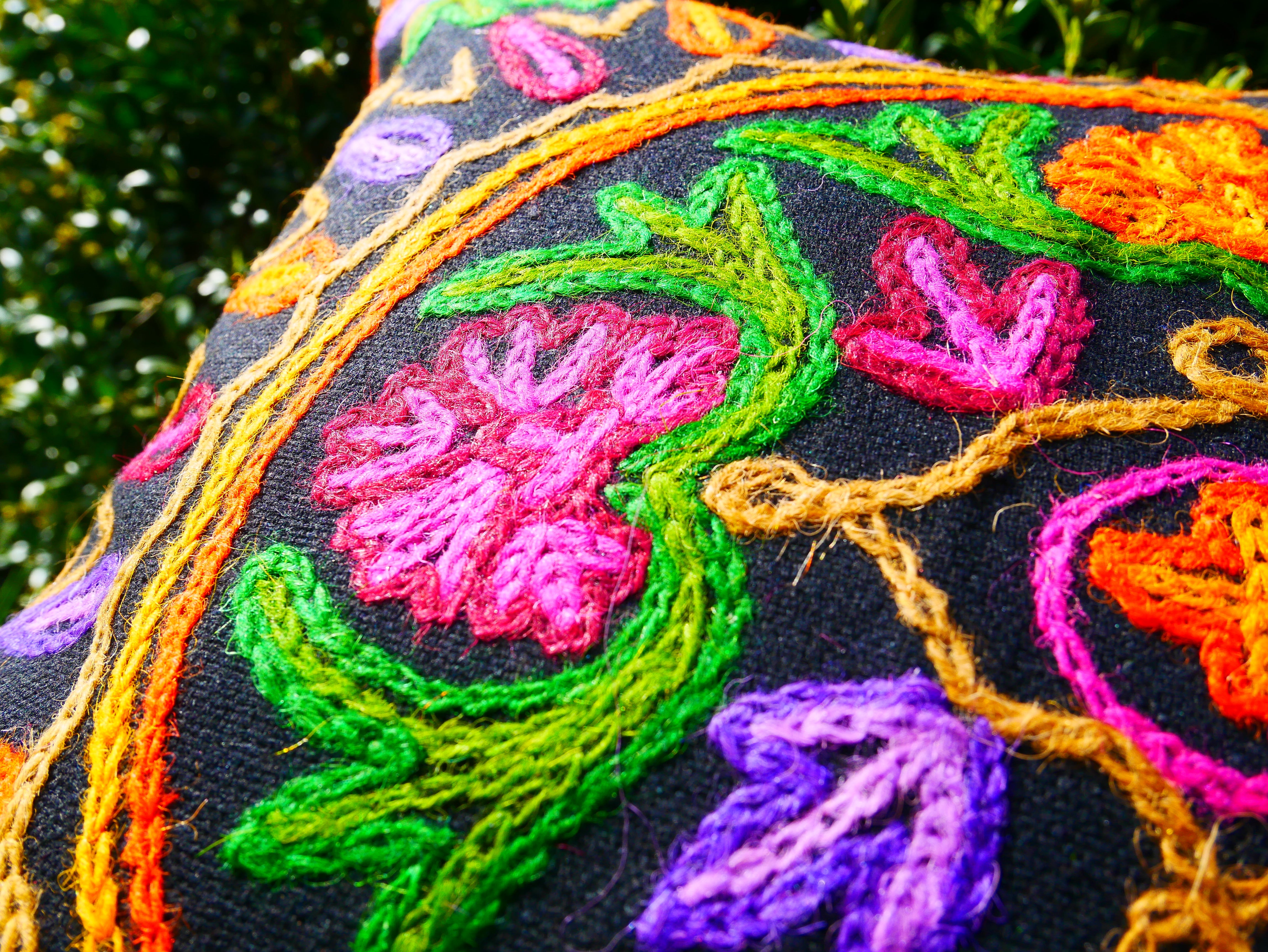 Colorful Kashmiri Crewel Pillow Covers: Handcrafted by Artisans 16x16 inches - The Shanti Home